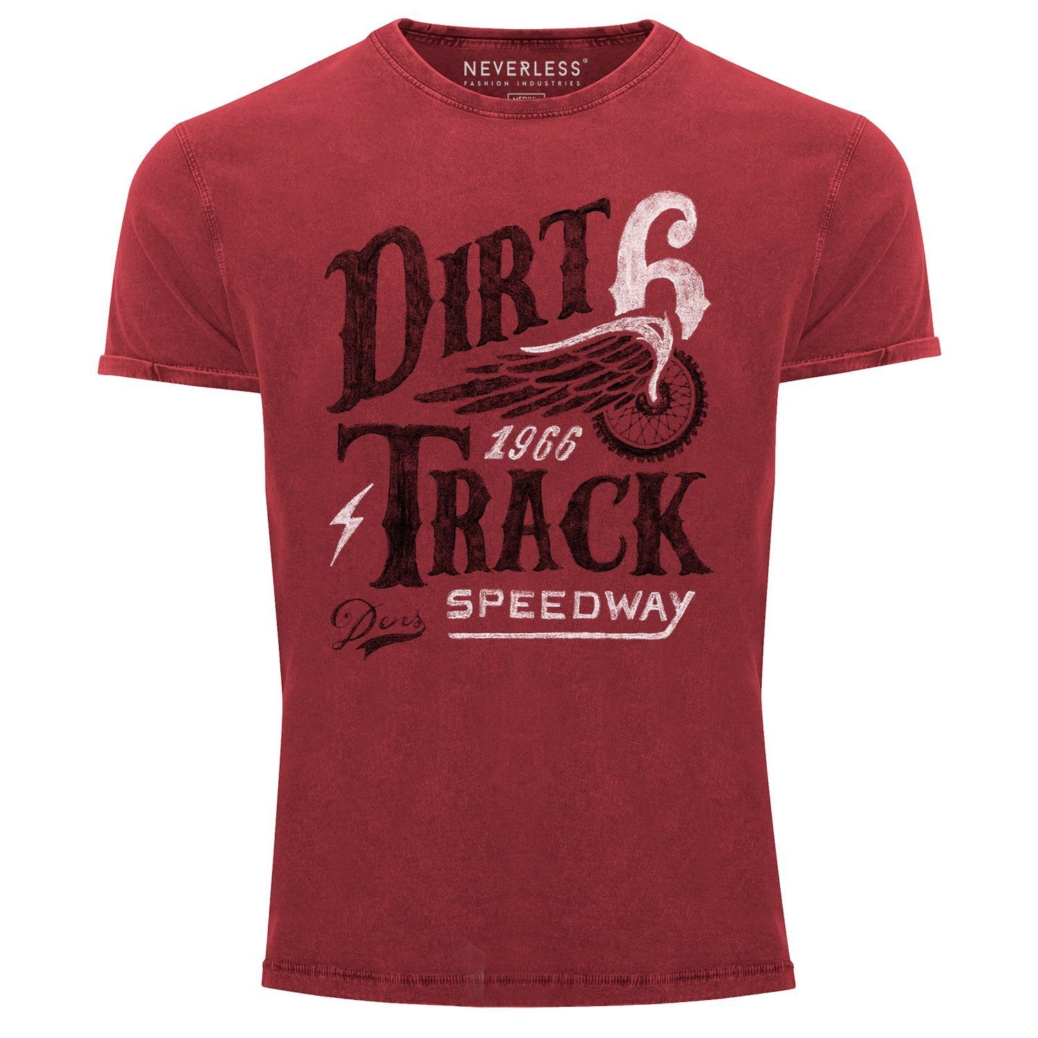 Neverless Print-Shirt Cooles Angesagtes Herren T-Shirt Vintage Shirt Dirt Track Racing Aufdruck Used Look Slim Fit Neverless® mit Print rot