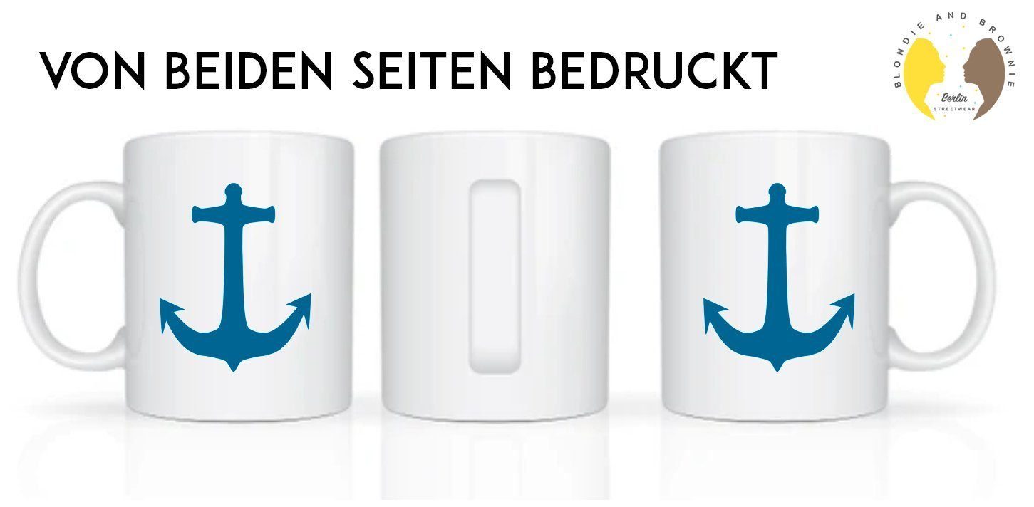 Schiff (600ml) Seemann & Tasse Spinat Blondie Brownie Sailorman XXL Spülmaschinenfest Anker, Popeye Weiß Keramik, Comic