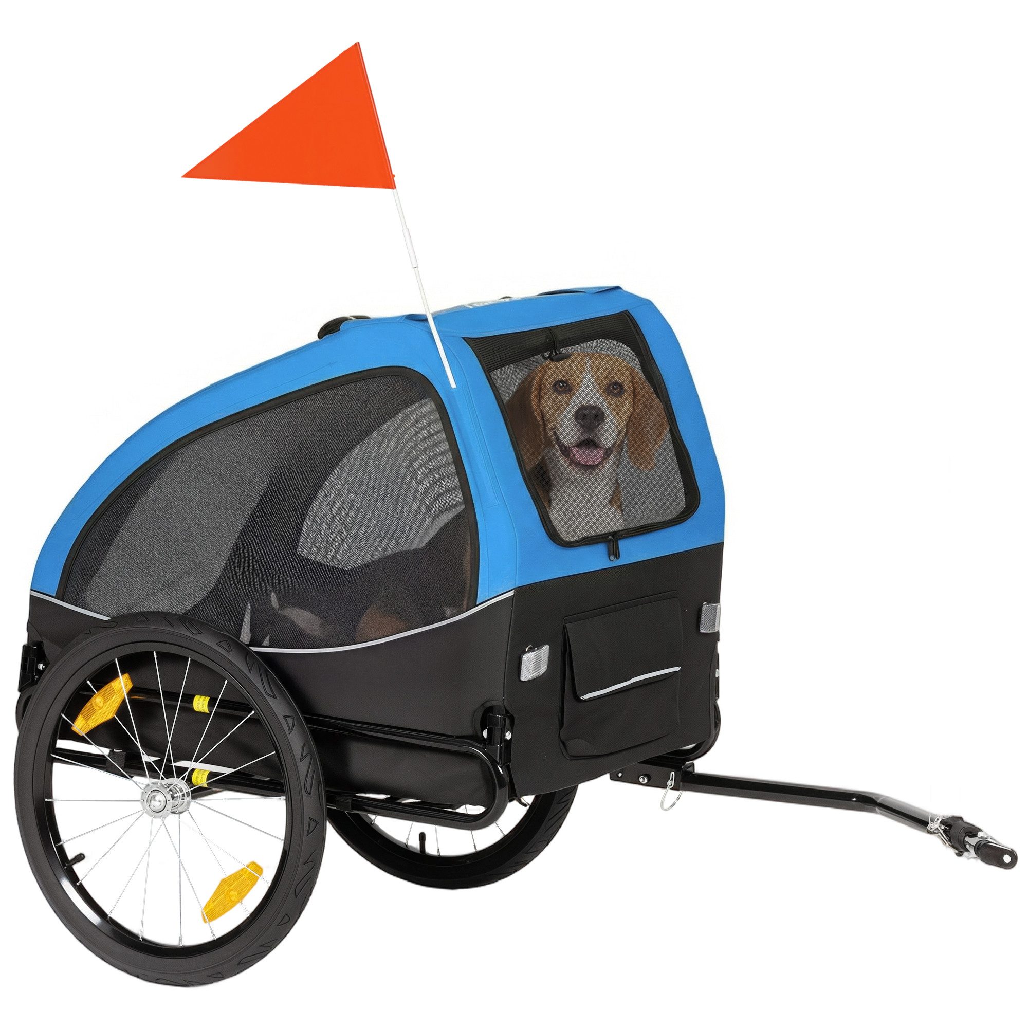PawHut Fahrradhundeanhänger Hundeanhänger Faltbar Fahrradanhänger mit Reflektoren, blau, für Hunde bis 20 kg Blau