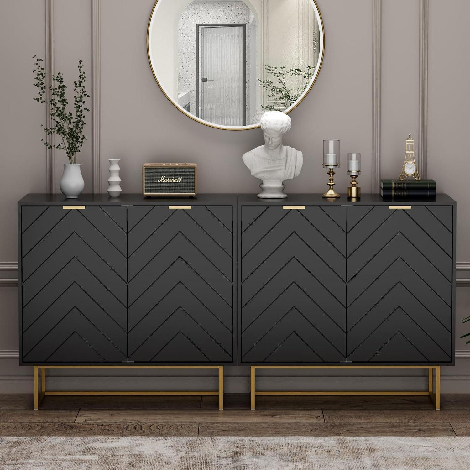 LuxusKollektion TV-Board Sideboard Kommode 2er 4 Türen Ablagen TV Board 160x40x77,5cm Schwarz