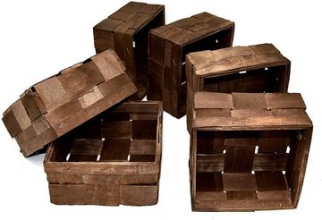 Lashuma Dekokorb braun (Set, 6 St., 6er Set), Spankörbchen geflochten 15x15 cm, Quadratische Füllkörbe