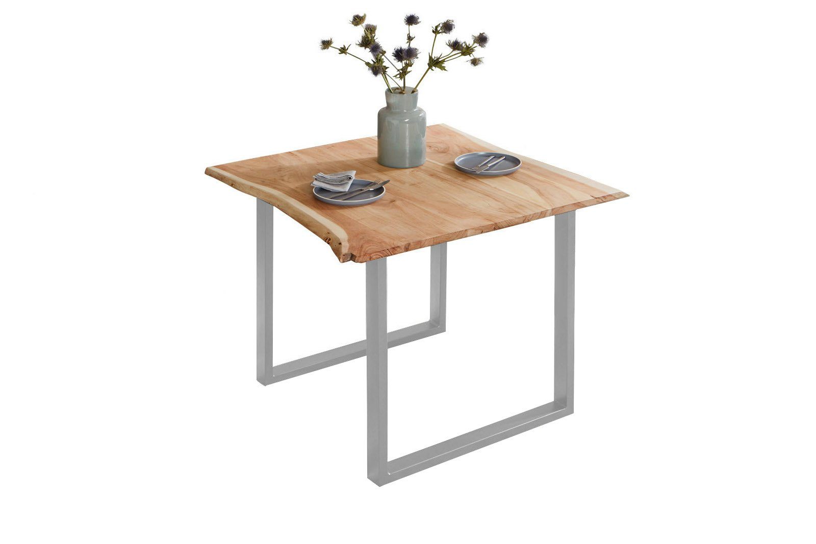 SAM® Baumkantentisch Brosna, Tisch Baumkante 80 x 80 cm, Akazienholz, naturfarben, Tischstärke 26mm
