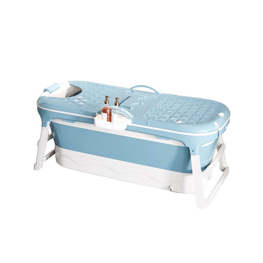 JEOBEST Badewanne Faltbare Badewanne Erwachsene 118x60x53cm Seifenkorb, Massage-Schweiß-Dampfbadewanne mit Deckel,Blau