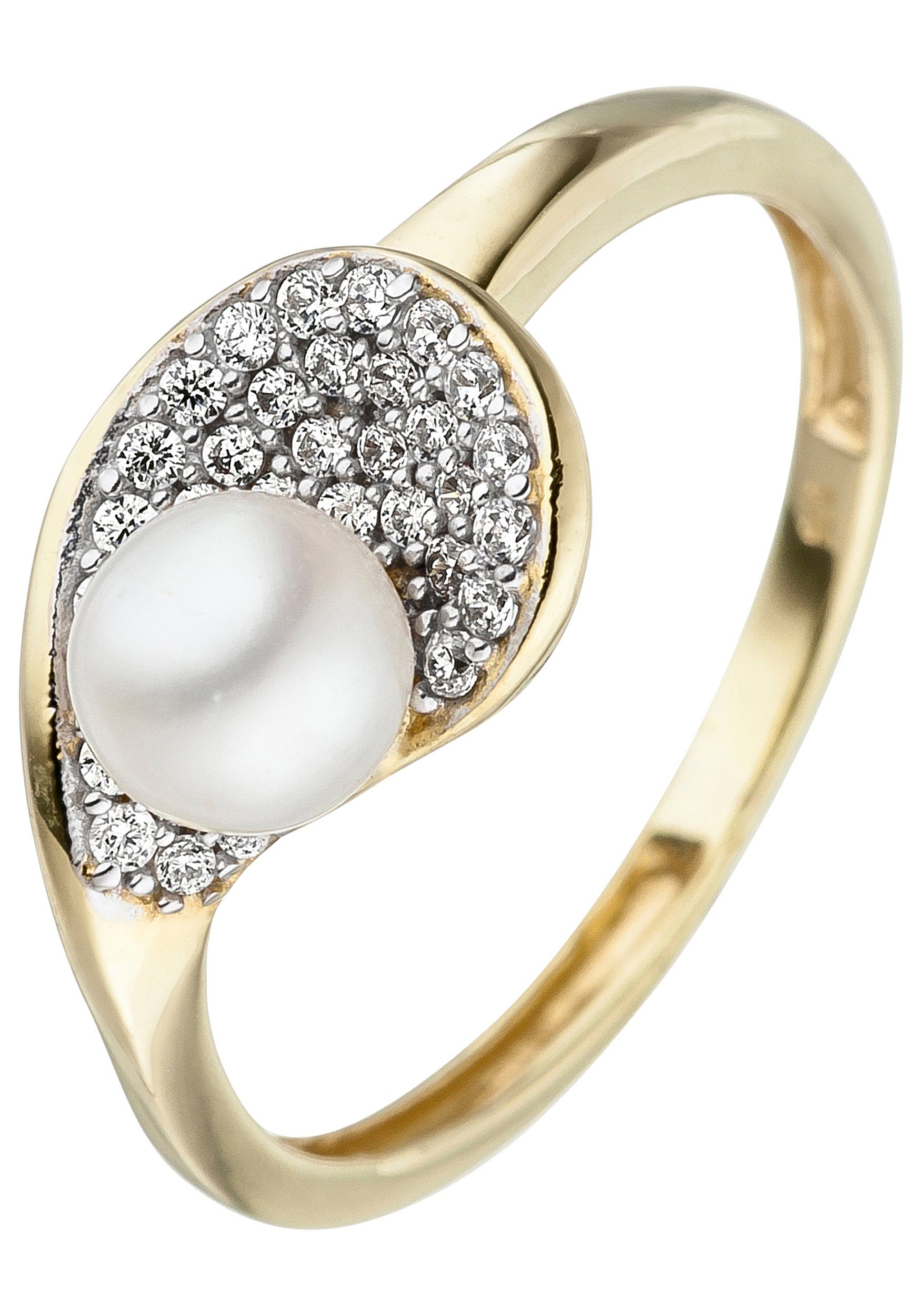 JOBO Perlenring, 375 Gold mit Perle und Zirkonia günstig online kaufen