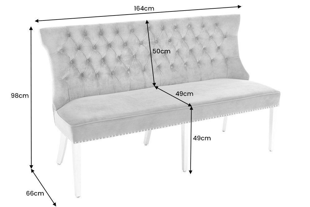 CASTLE Sitzbank (Einzelartikel, Barock Esszimmer · 1-St), · grau / · riess-ambiente Rückenlehne · Edelstahl Samt Design silber DELUXE 165cm
