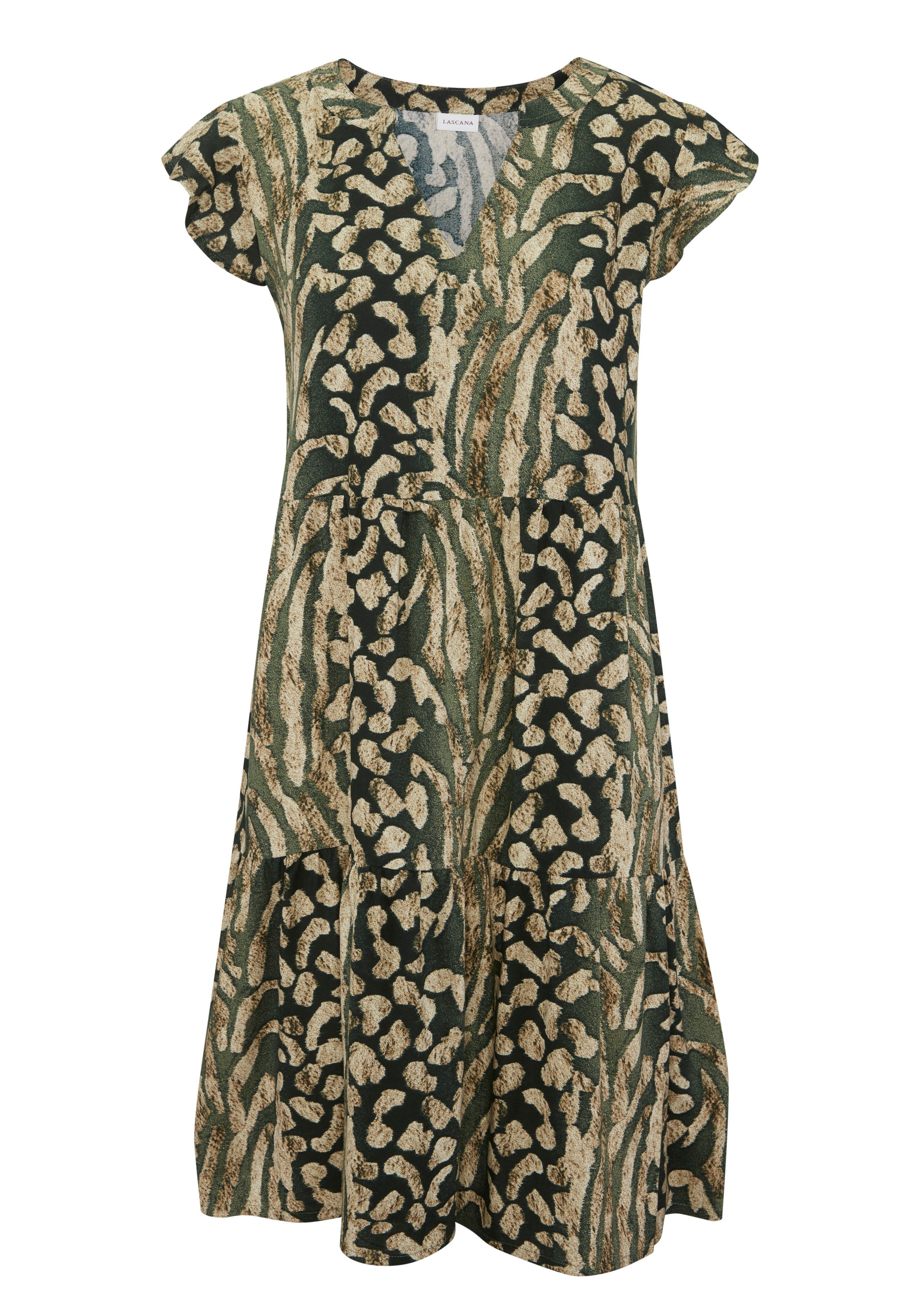 LASCANA Sommerkleid mit Animalprint und süßen Flügelärmeln aus gewebter Viskose Luftiges Sommerkleid, Strandkleid, Tunikakleid, Blusenkleid, Festival. € 49,99