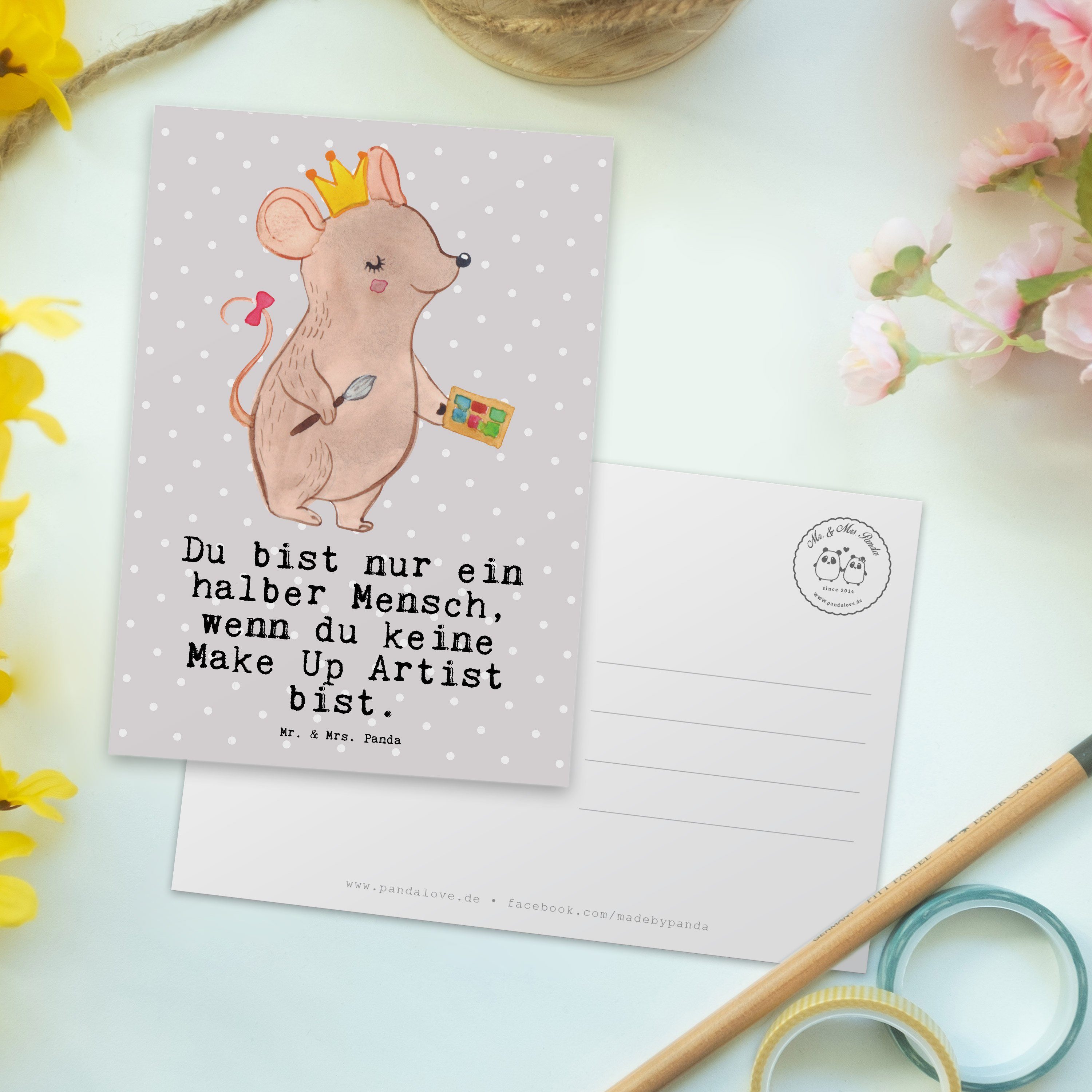 Mr. & Mrs. Panda Herz mit Geschenk, Make Grau Pastell Artist Karte - - Up Einladung, Postkarte