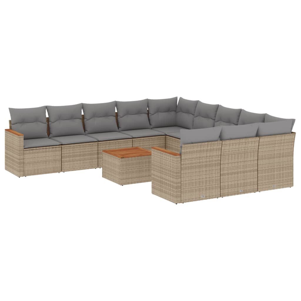 Gartenlounge-Set 12-tlg. Garten-Sofagarnitur mit Kissen Beige Poly Rattan