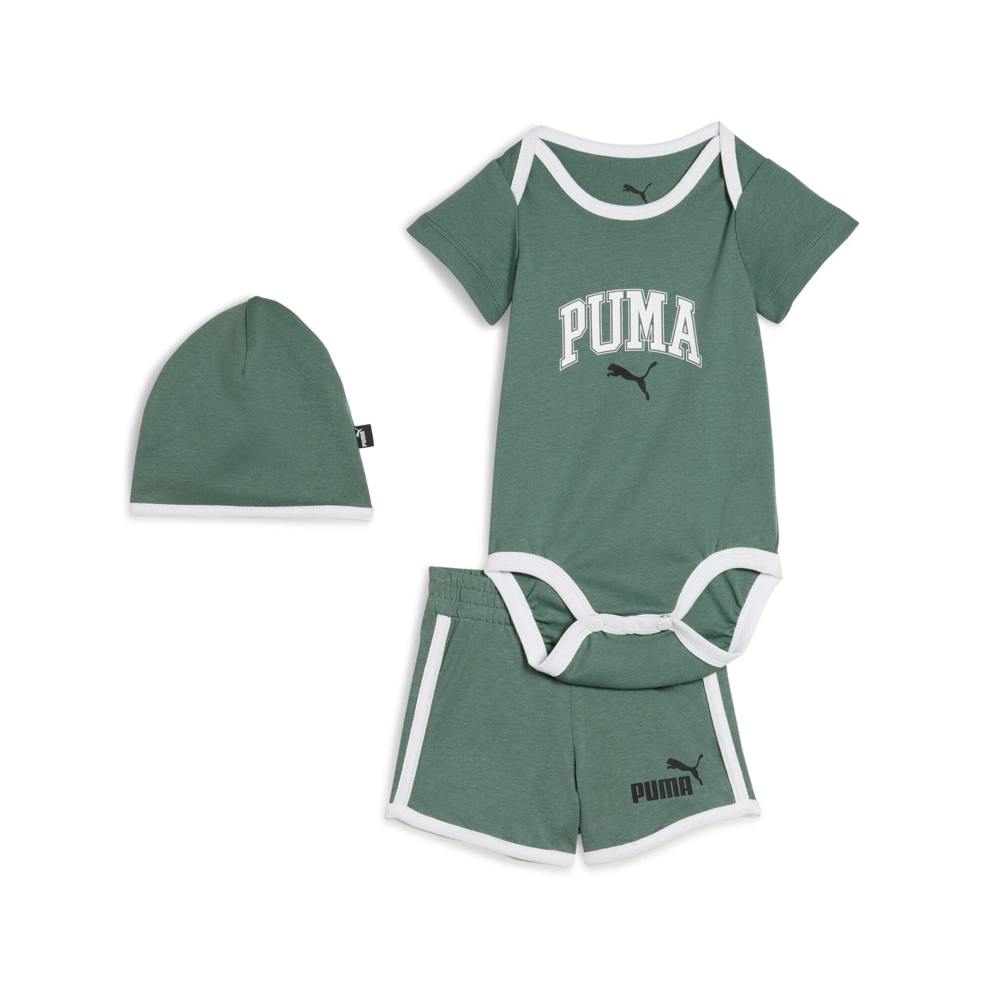 PUMA Trainingsanzug MINICATS CLASS BORN 3-PIECE SET INF (2-tlg), 3-teiliges Set mit Body, Shorts und Accessoire, sportlicher Stil