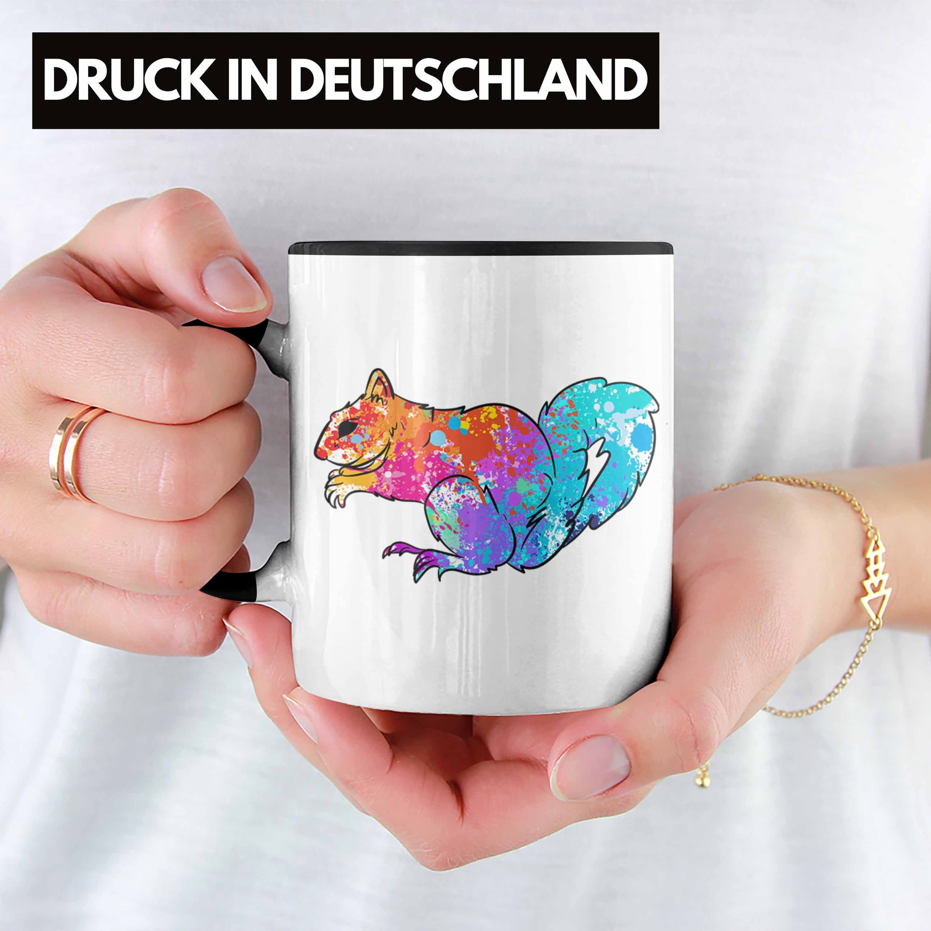 Trendation Tasse Bunte Geschenk Schwarz Tierliebhaber Tasse Eichhörnchen Natur- für und