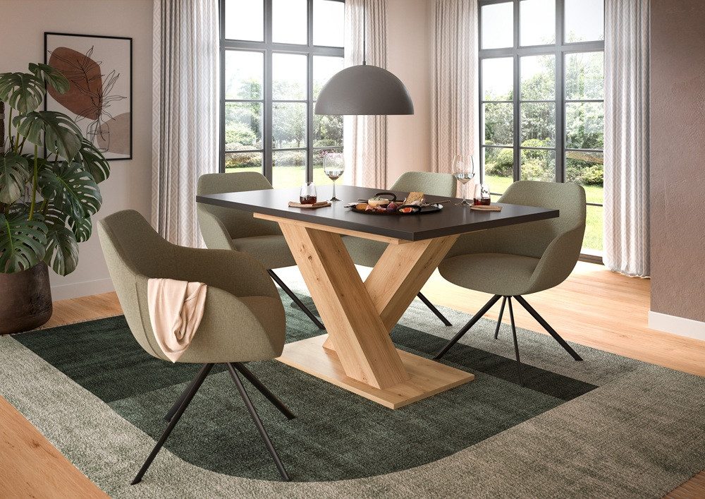 xonox.home Esstisch Esstisch Motion, ausziehbar, X-Fußgestell, Artisan Eiche / grau, Küchentisch, Eiche Artisan
