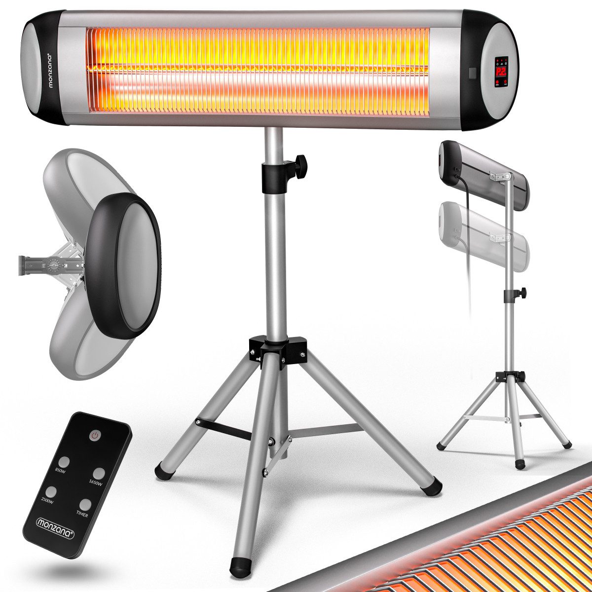 monzana Інфрачервоні обігрівачі Infrarotstahler, 2500 W, Нагрівачі MZH2500 Stativ 3 Stufen 24h Timer Fernbedienung