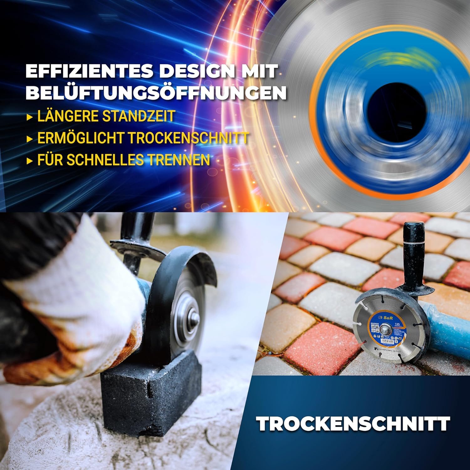 S&R Diamanttrennscheibe 125 x 22,2 mm, Profi Qualität, Hochleistungs-Segmente, UNIVERSAL, Ø 125 mm, zum Trennen von Beton, Naturstein, Stein, Ziegel, Mauerwerk – Bild 5 von 5