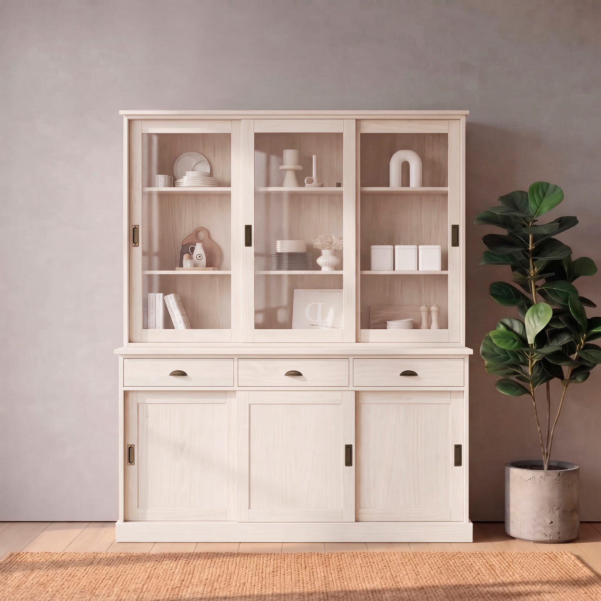 OTTO home Buffet Schröder mit 6 Schiebetüren, davon 3 mit Glaseinsatz,Br.170 cm, Kiefer massiv