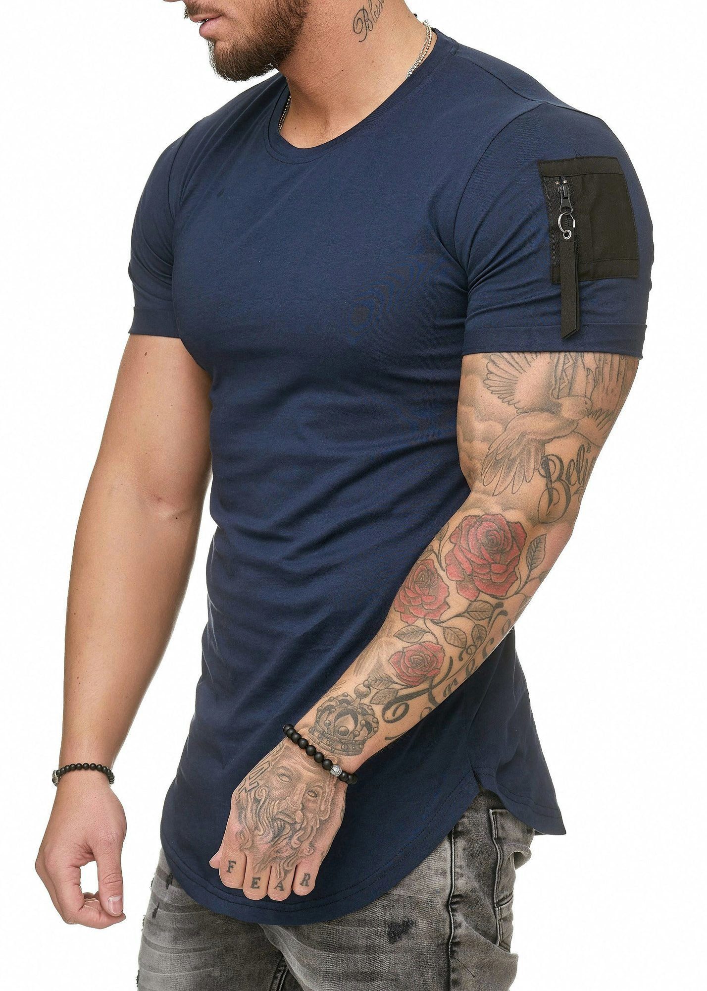 Code47 T-Shirt Oversize Navy (1-tlg) Fit Zipper- Slim Shirt