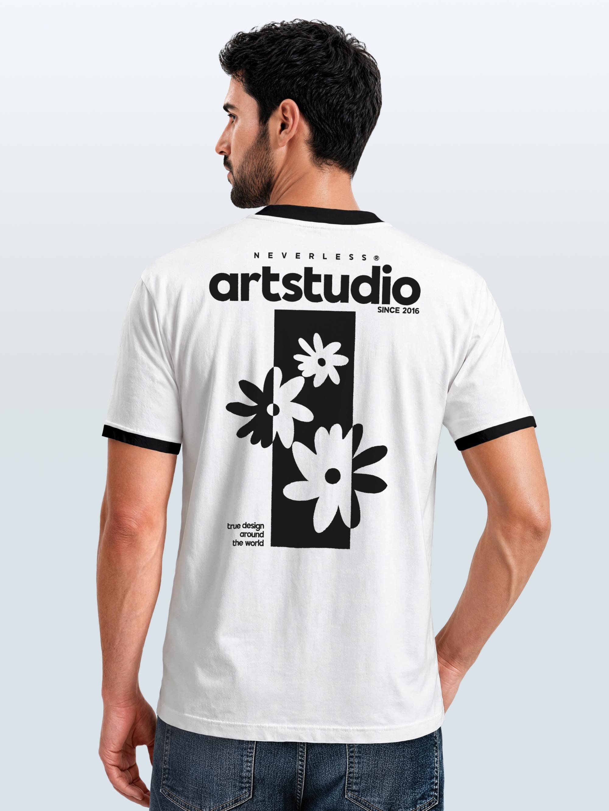 Neverless Print-Shirt Herren T-Shirt Retro Kontrastbund - Design Artstudio Flowers - mit Print