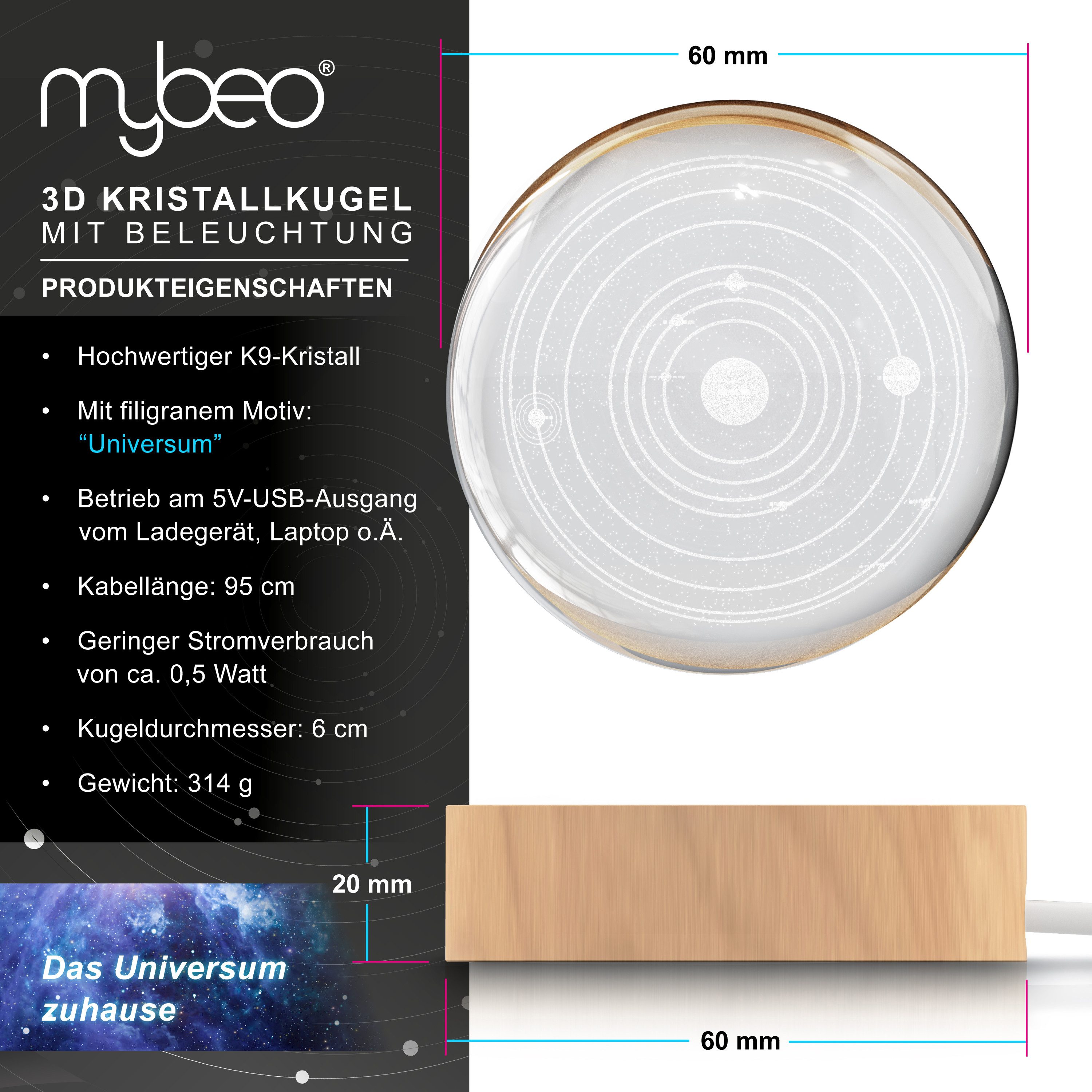 MyBeo LED Dekolicht 3D Glaskugel, Leuchtende Kristallkugel mit Gravur, Nach günstig online kaufen