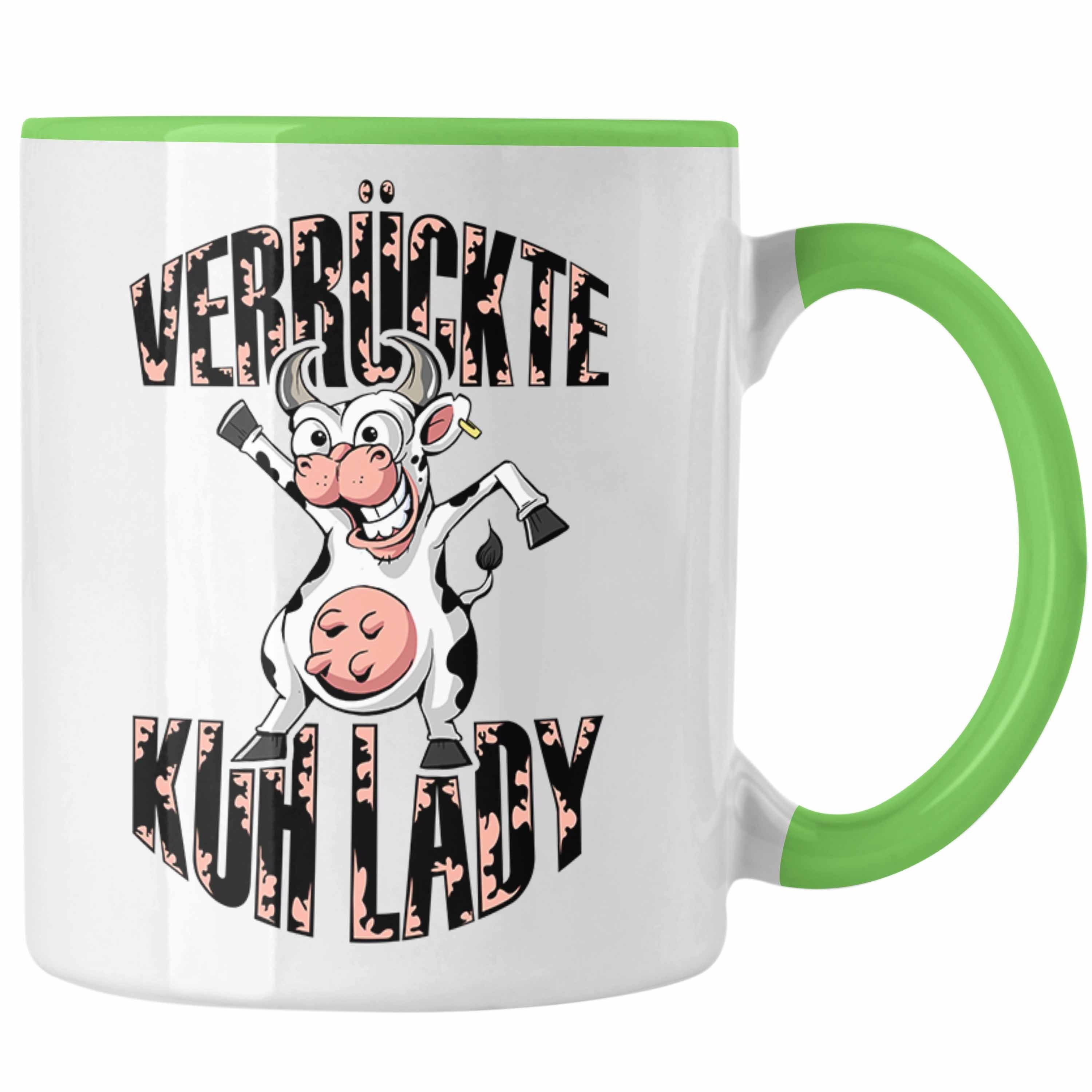 Trendation Tasse Lustige Tasse Geschenk Frauen "Verrückte Kuhlady" Bauernhof Bäuerin