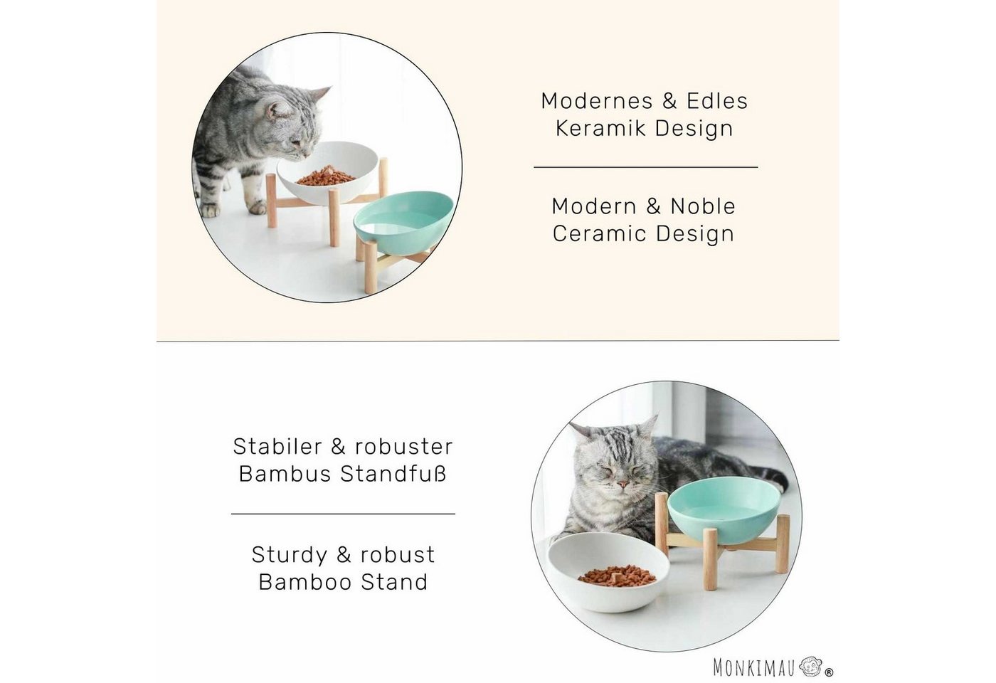 Thumbnail - Monkimau Futternapf Hundenapf Katzennapf aus Keramik mit Bambusständer erhöht Futternapf, Keramik, Bambus Ständer