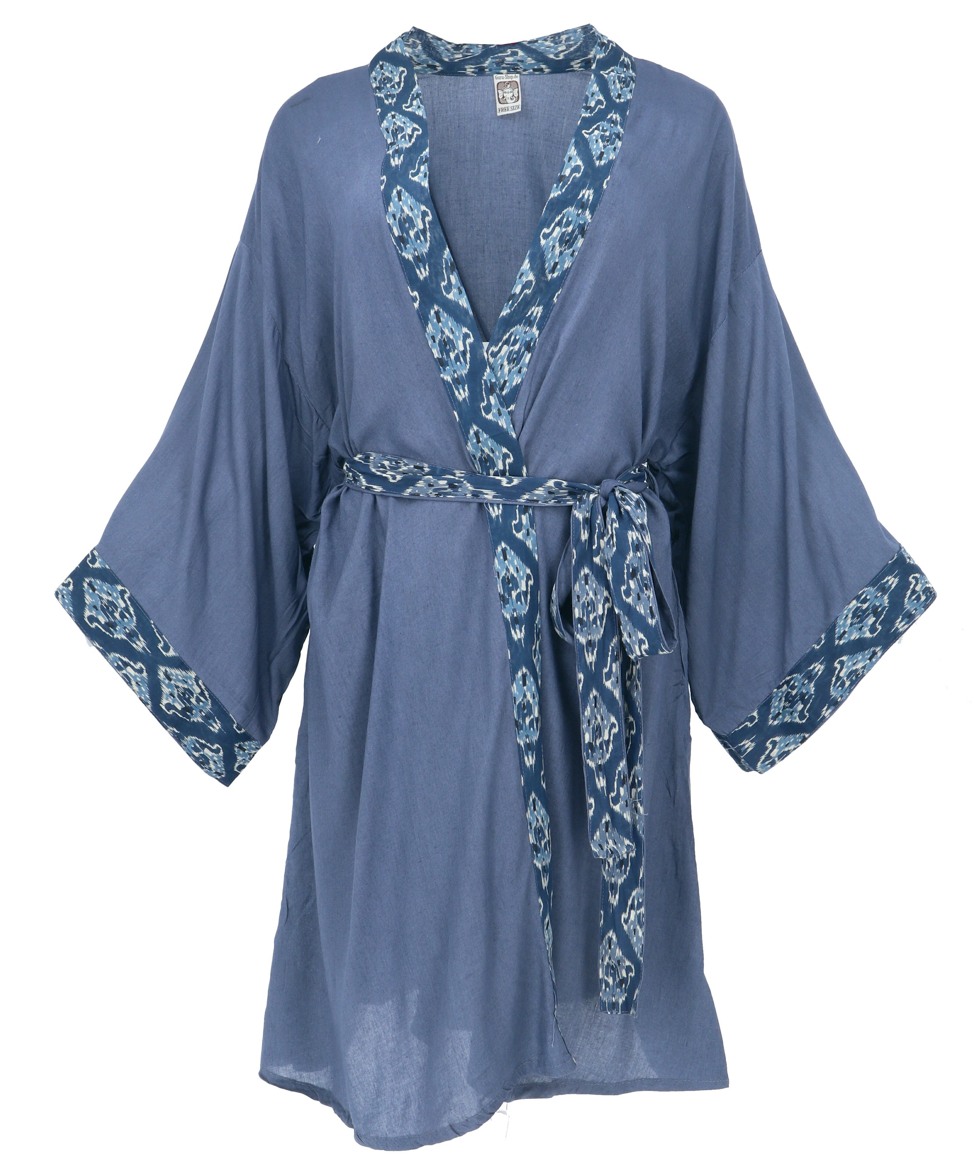 Guru-Shop Kimono Kurzer Kimono, Boho Kimonomantel - blau, alternative Bekleidung