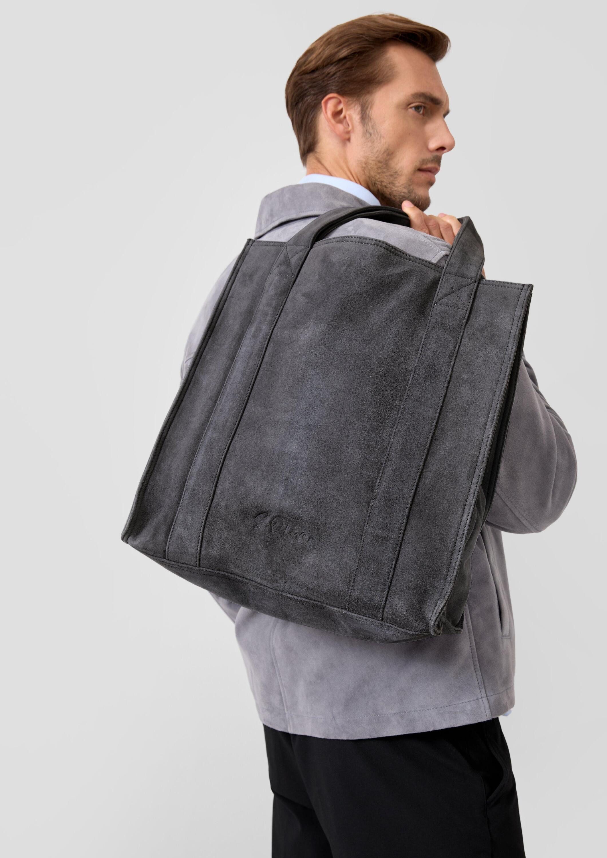 s.Oliver Shopper Tasche, Edler Veloursleder-Shopper mit Logo-Prägung