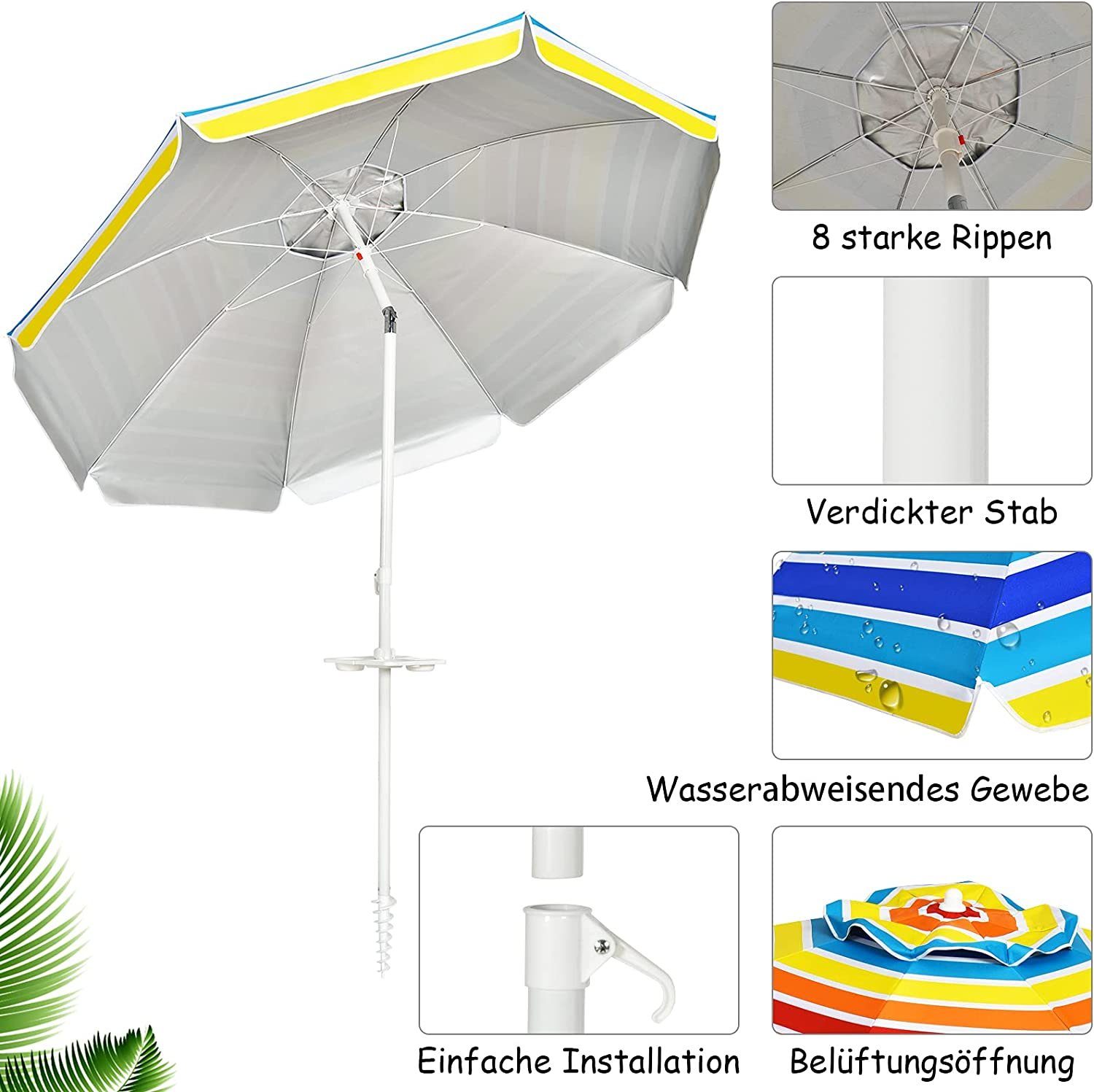 KOMFOTTEU Sonnenschirm Terrassenschirm, Ø 220 cm,Sonnenschutz