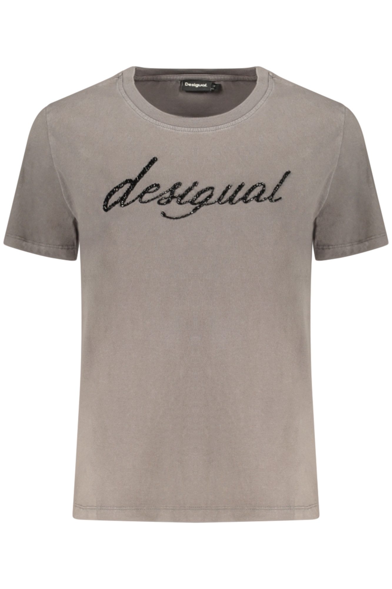 Desigual T-Shirt Graues Damen T-Shirt mit Rundhals und Perlen, ideal