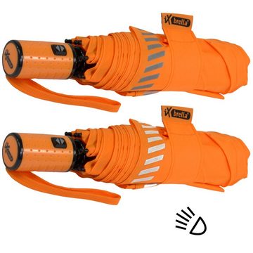 iX-brella Taschenregenschirm Kinderschirm mit Auf-Zu-Automatik, reflektierend, Sicherheit durch Reflex-Streifen - neon orange