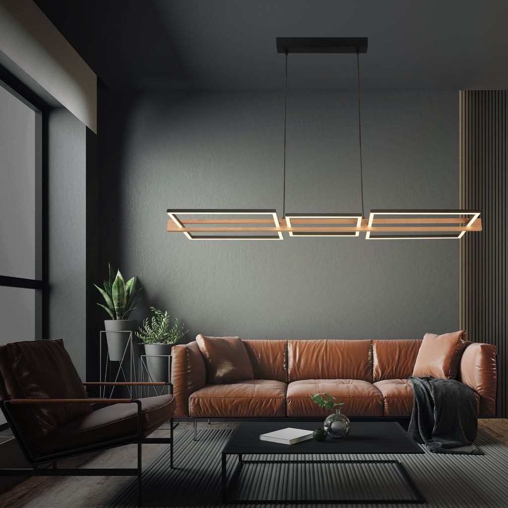 Briloner Leuchten LED Pendelleuchte Pendellampe Memoryfunktion dimmbar Esszimmer 4842014, LED fest integriert, 3000K - Warmweiß, LED Hängelampe 108 x 35 x 150 cm Schwarz-Holz 38W Esszimmer Wohnzimmer