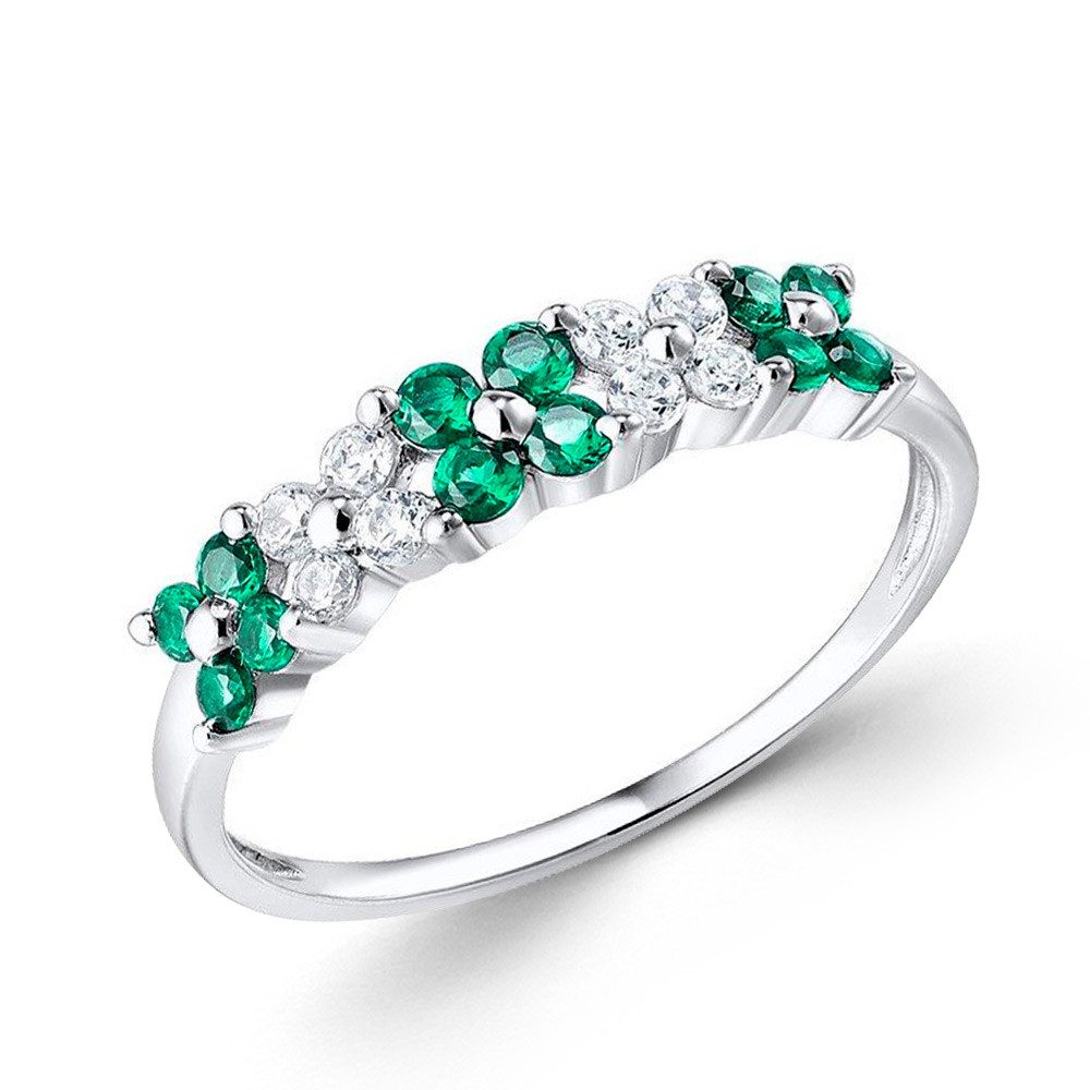 SOKOLOV Jewelry Silberring Damenring aus 925 Silber mit grünen (1-tlg., und farblosen Zirkonia), Sterlingsilber Silberschmuck für Damen