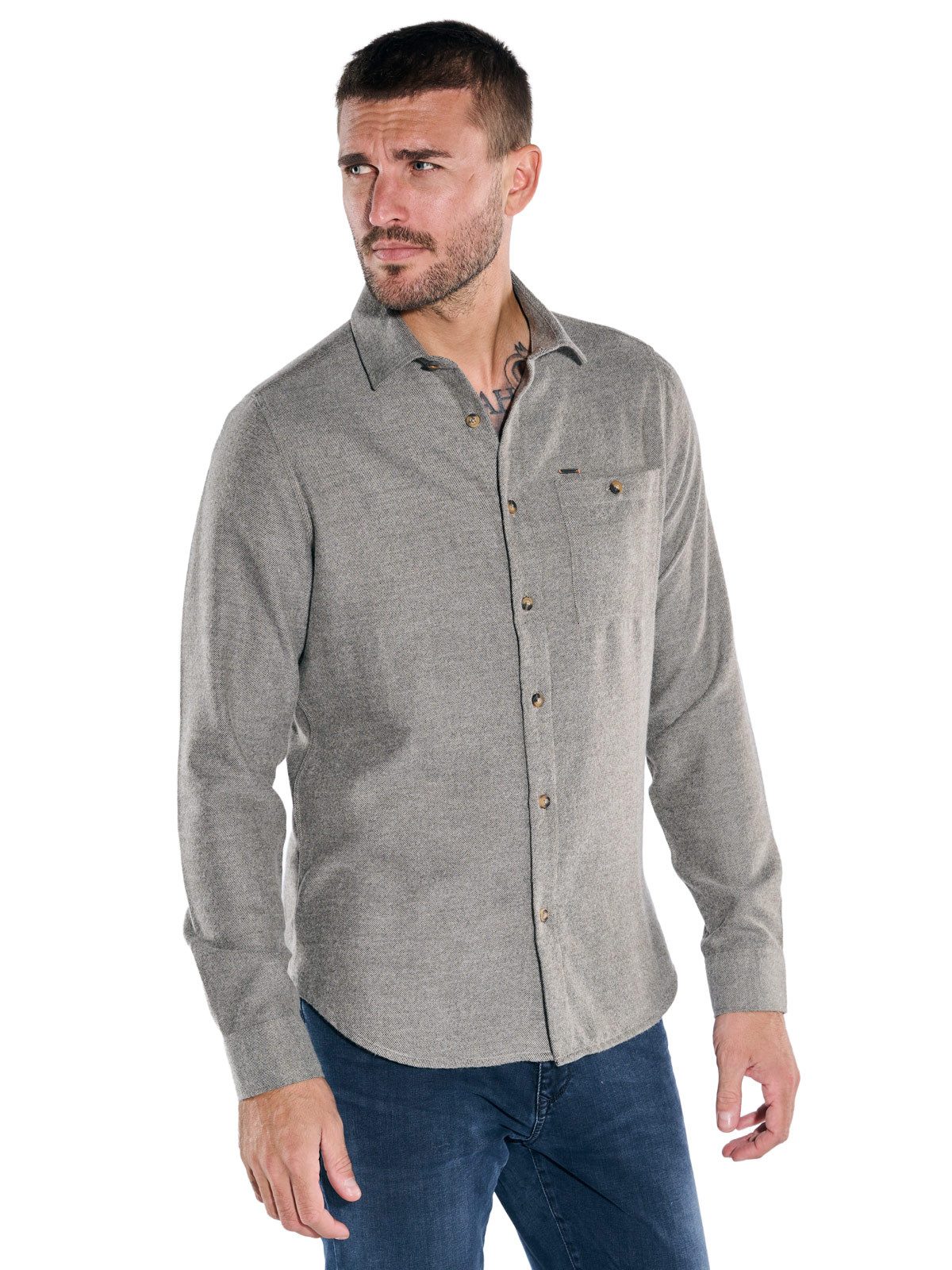 Langarmhemd emilio adani Herren Hemd uni, Hellbraun