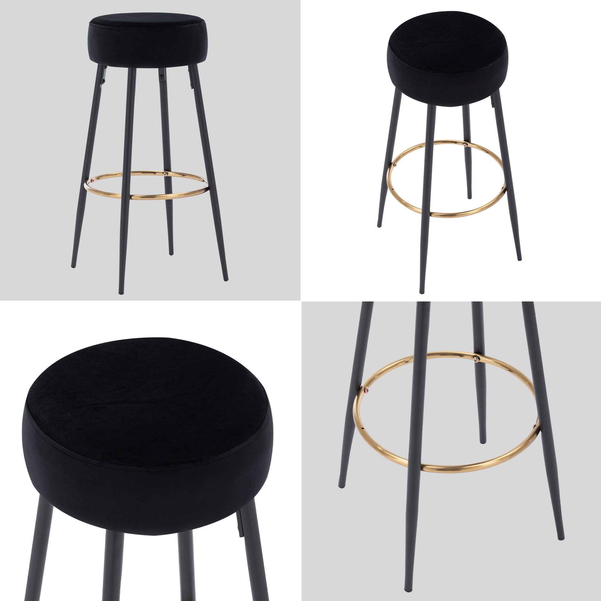 Duhome Barhocker (5168F), Barstühle 2er Set Runde Tresenhocker Samt Bistrohocker mit Fußstütze