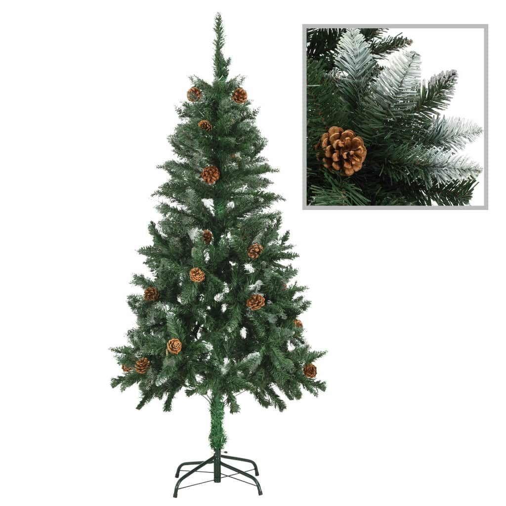 vidaXL Künstlicher Weihnachtsbaum Künstlicher Weihnachtsbaum Kiefernzapfen Weißem Glitzer 150 cm Grün und Weiß