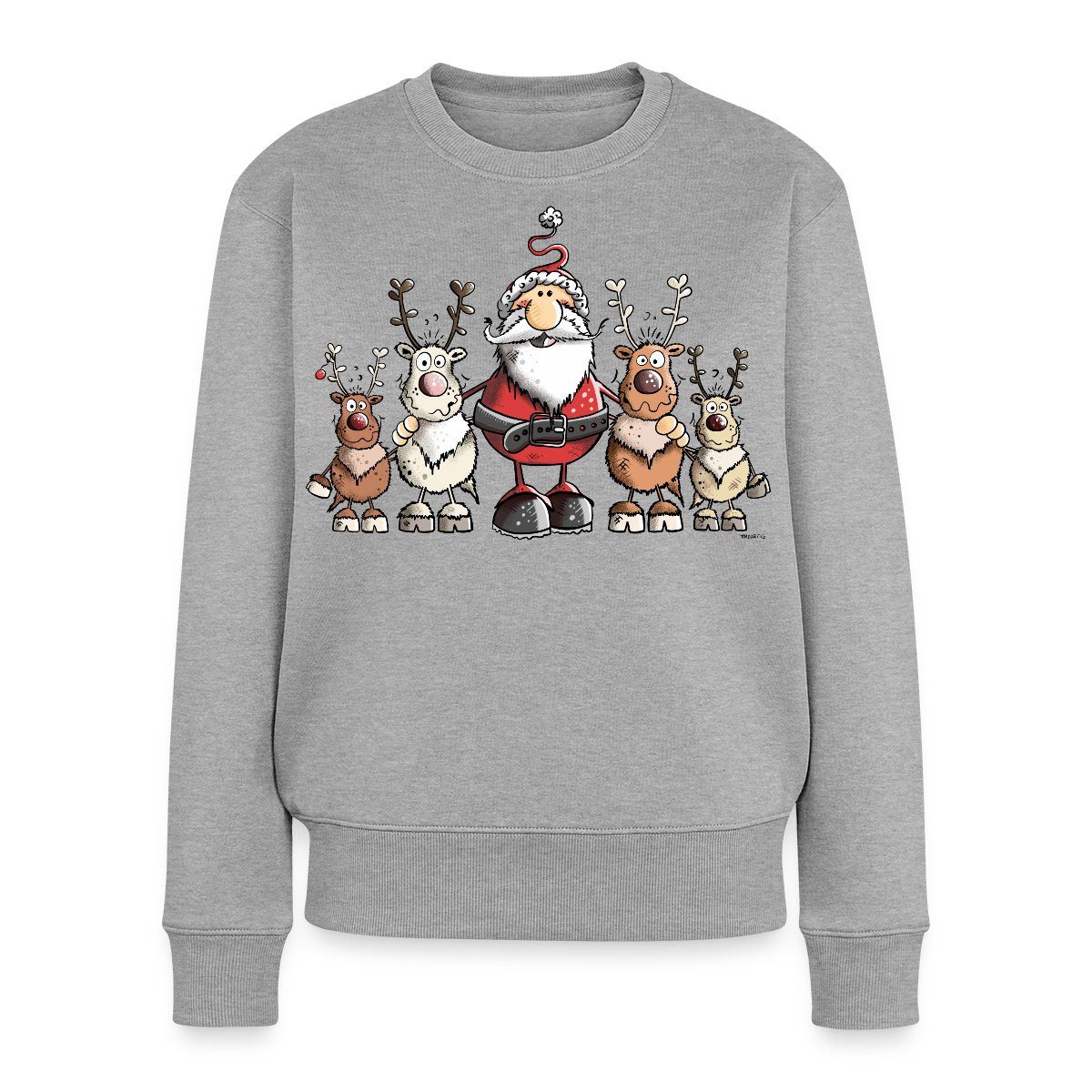 Spreadshirt Sweatshirt Weihnachten Weihnachtsmann Mit Rentieren Damen Premium Pullover (1-tlg)