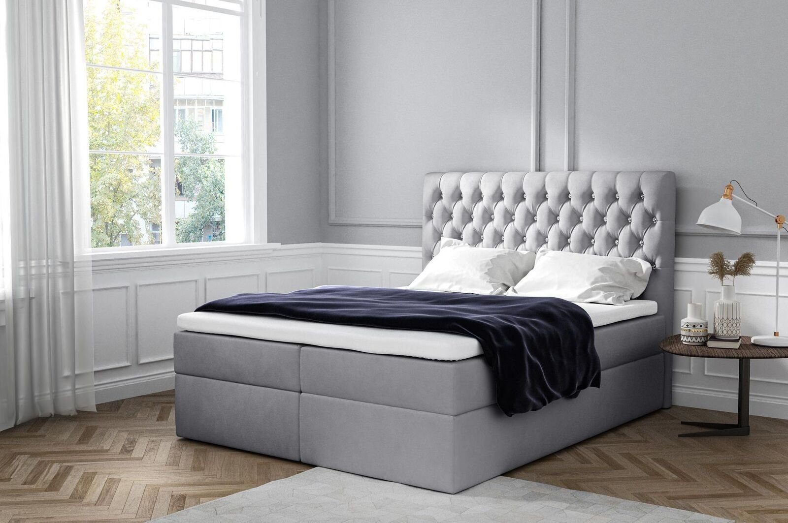 Betten Bettgestell Ehebett Bett JVmoebel Silber Doppelbett Boxspringbett Polsterbett Bett,