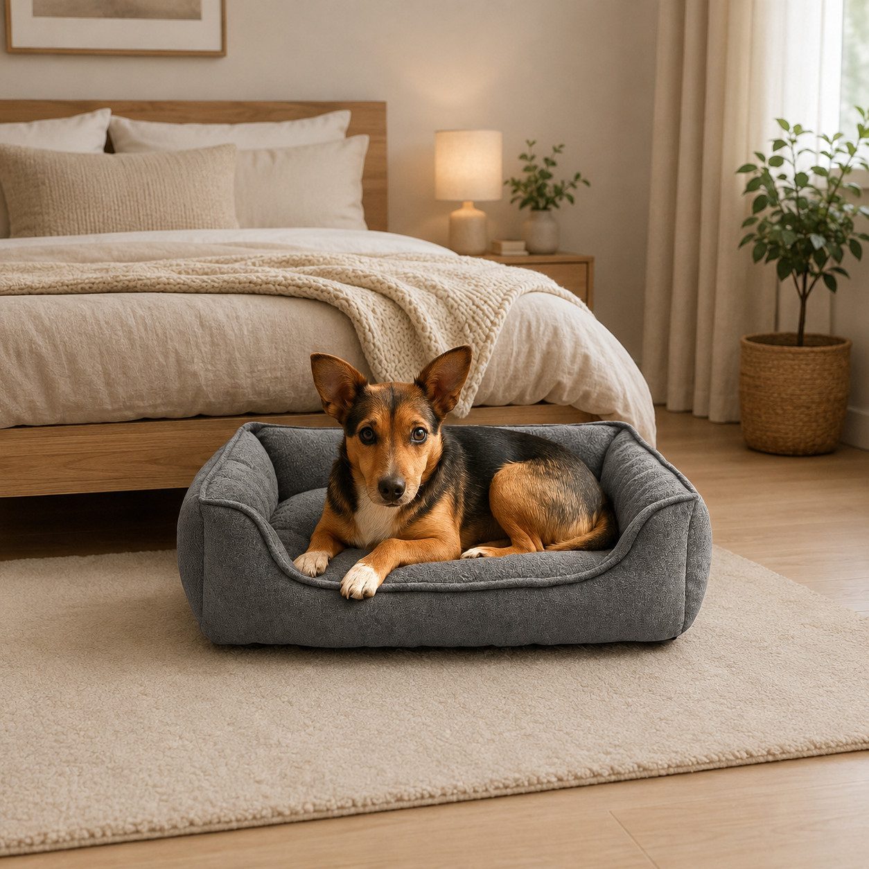 belviona Hundebett, Hundekorb mit abnehmbarem Bezug & Anti-Rutsch, 75x60 cm, grau, Plüsch, Heimtierbettchen mit Plüsch-Innenseite