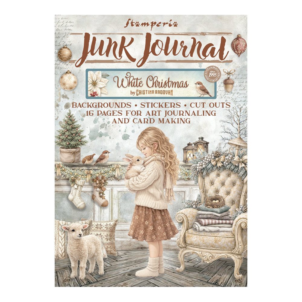 Stamperia Motivpapier Junk Journal Book White Christmas, 16 Blatt