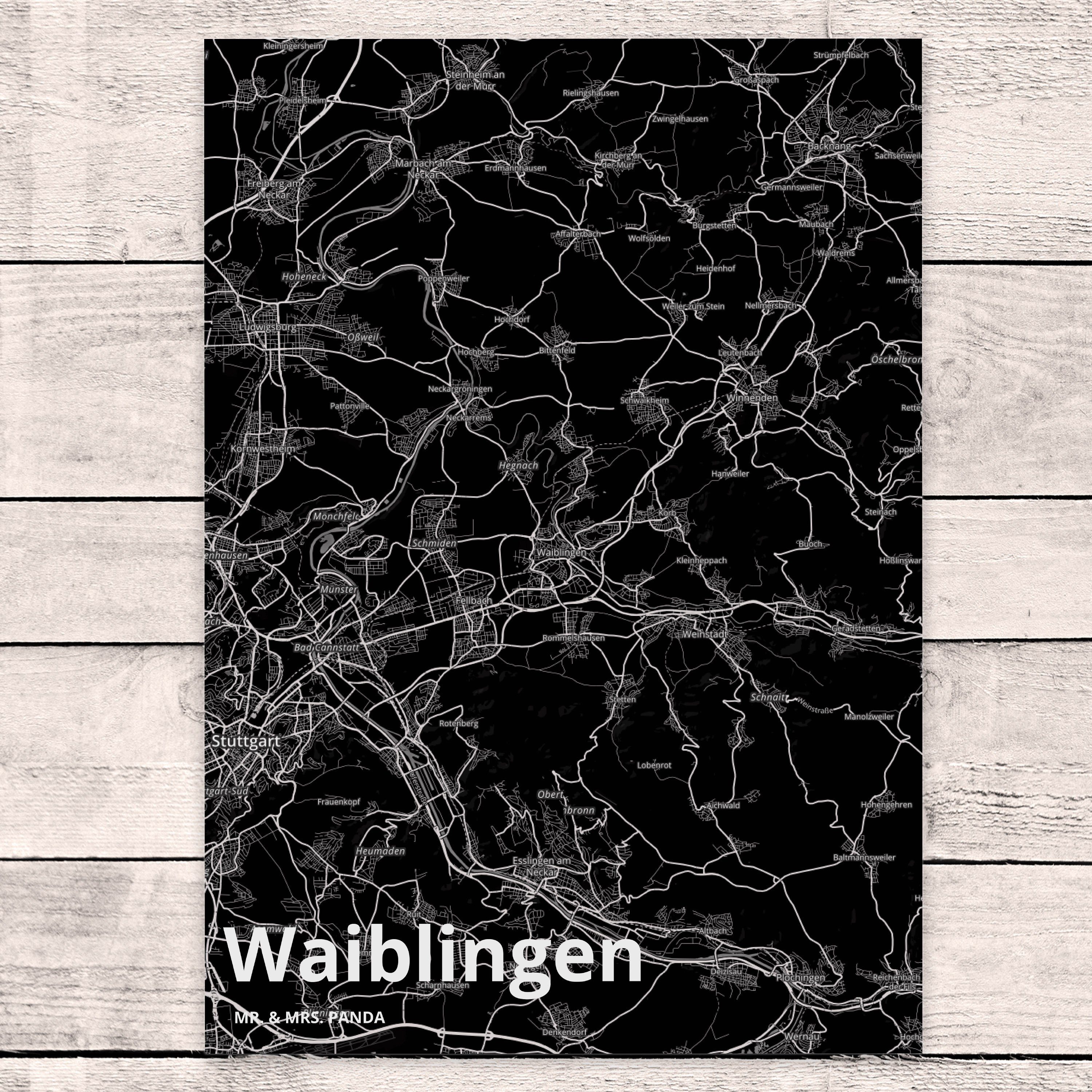 Mr. & Mrs. Panda Postkarte - Geschenk, Waiblingen Map Stadt Karte Städte, Dorf Stadtpl Landkarte