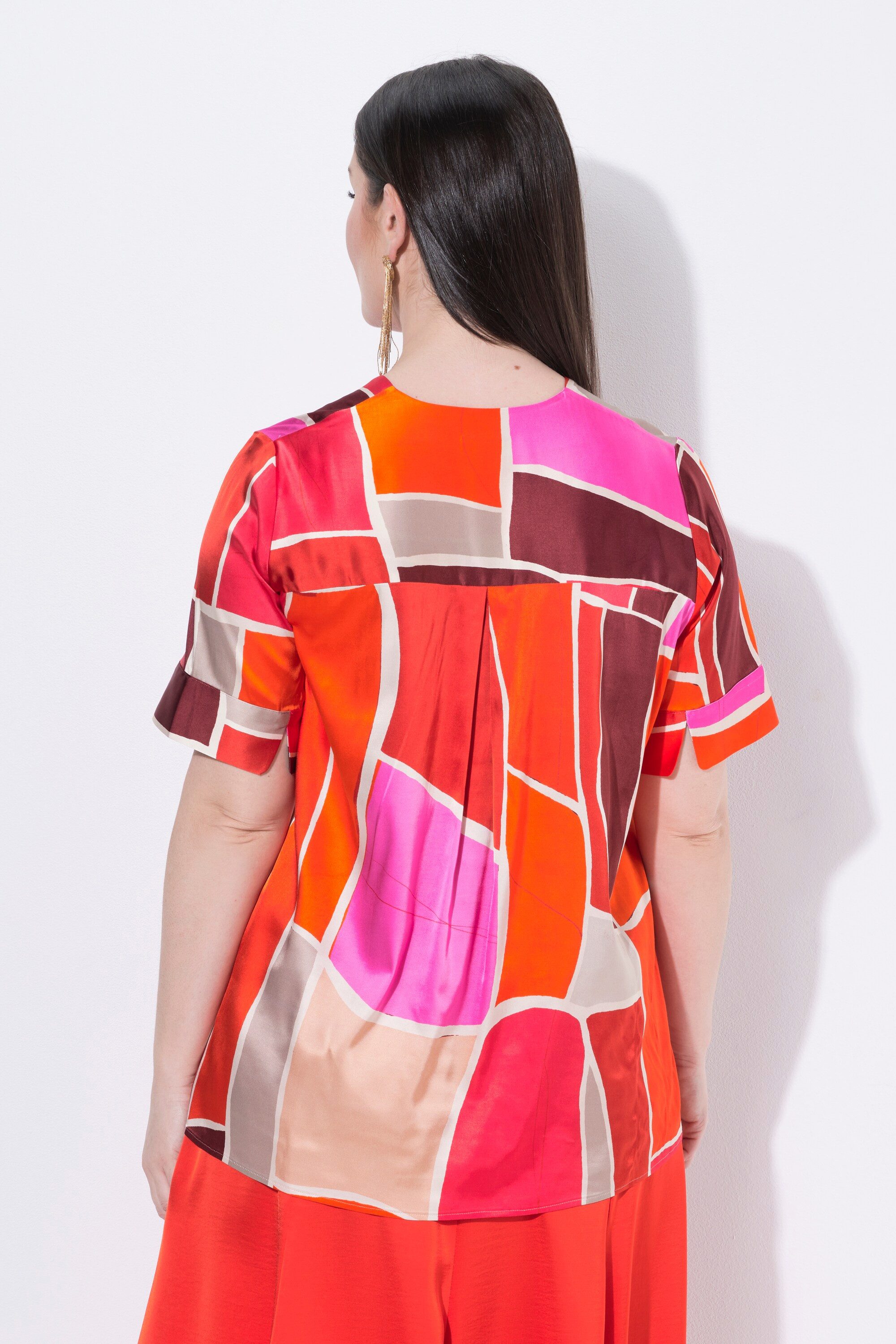 Ulla Popken Spitzenbluse Blusenshirt bedruckt A-Linie V-Ausschnitt Halbarm