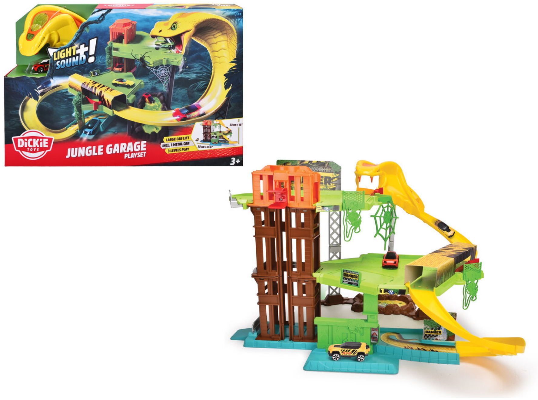 Dickie Toys Autorennbahn Spielfahrzeug Go Action / Play & Store Jungle Garage 203338004