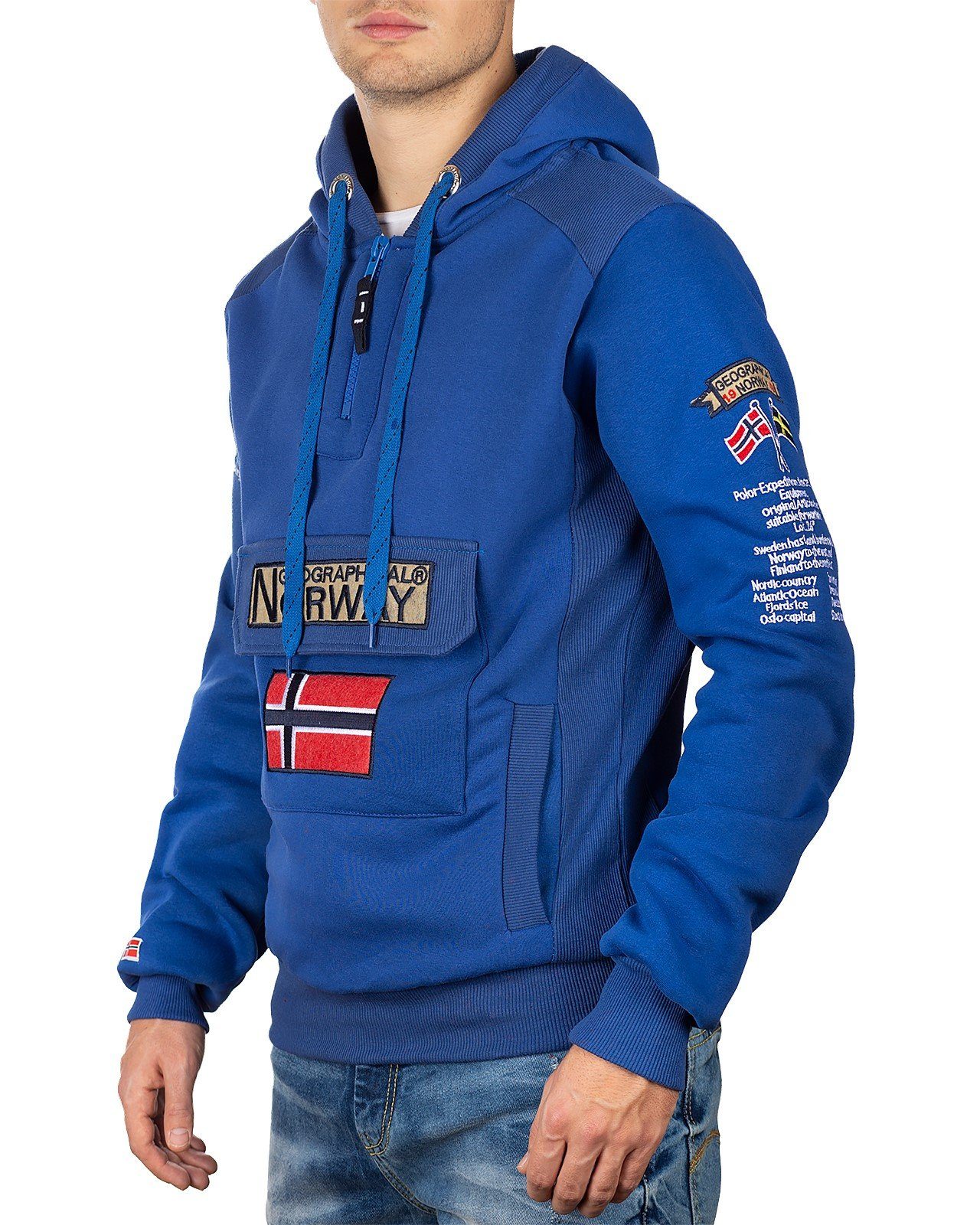 Geographical Norway Kapuzenpullover Herren Regular Fit Hoodie bagymclass men mit Norwegen Fahne als Emblem
