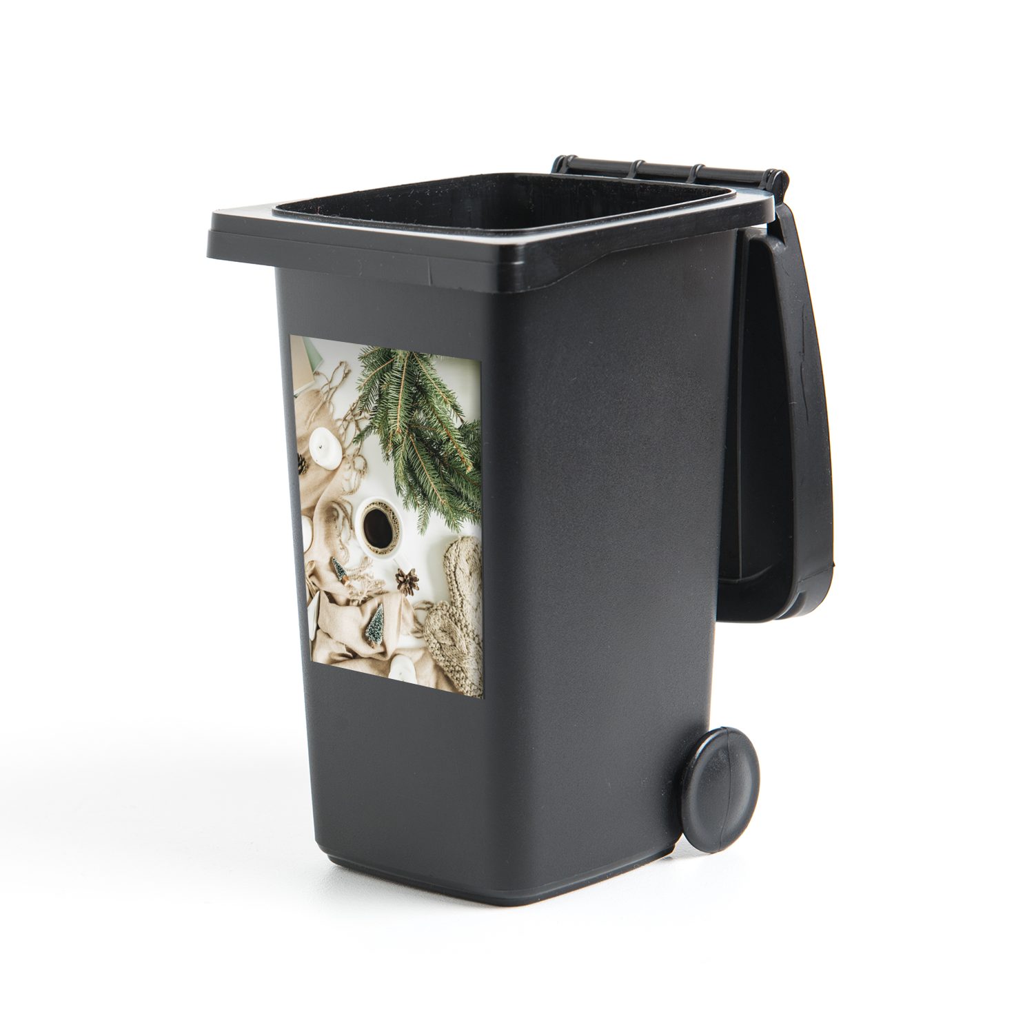 MuchoWow Wandsticker Winter - Kaffee - Tannenbaum (1 St), Mülleimer-aufkleber, Mülltonne, Sticker, Container, Abfalbehälter