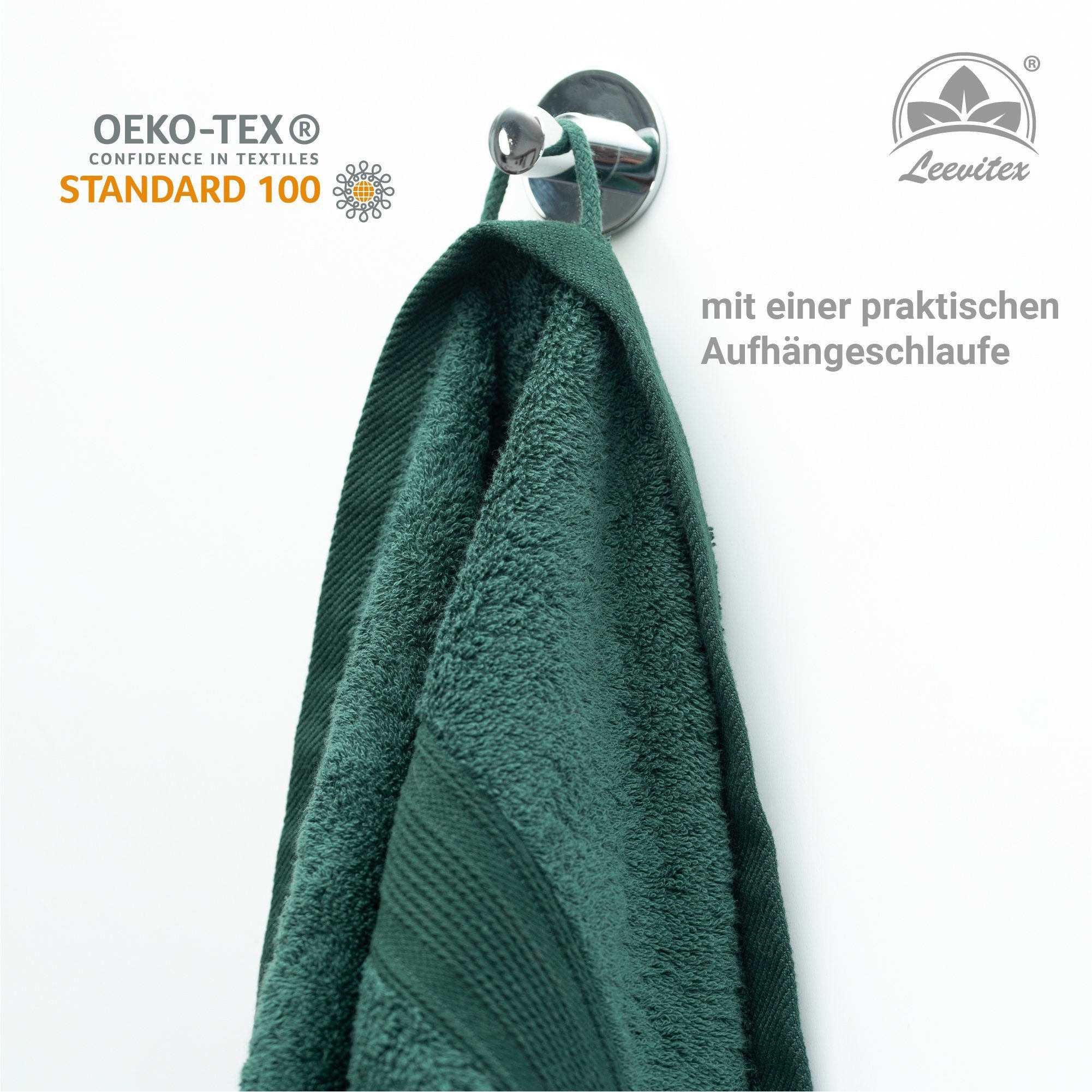 leevitex® Saunatuch, 80x200 cm, 100% Baumwolle, saugstark und fusselfrei, Frottee (1-St), OEKO-TEX® STANDARD 100 zertifiziert, gestreifte Bordüre