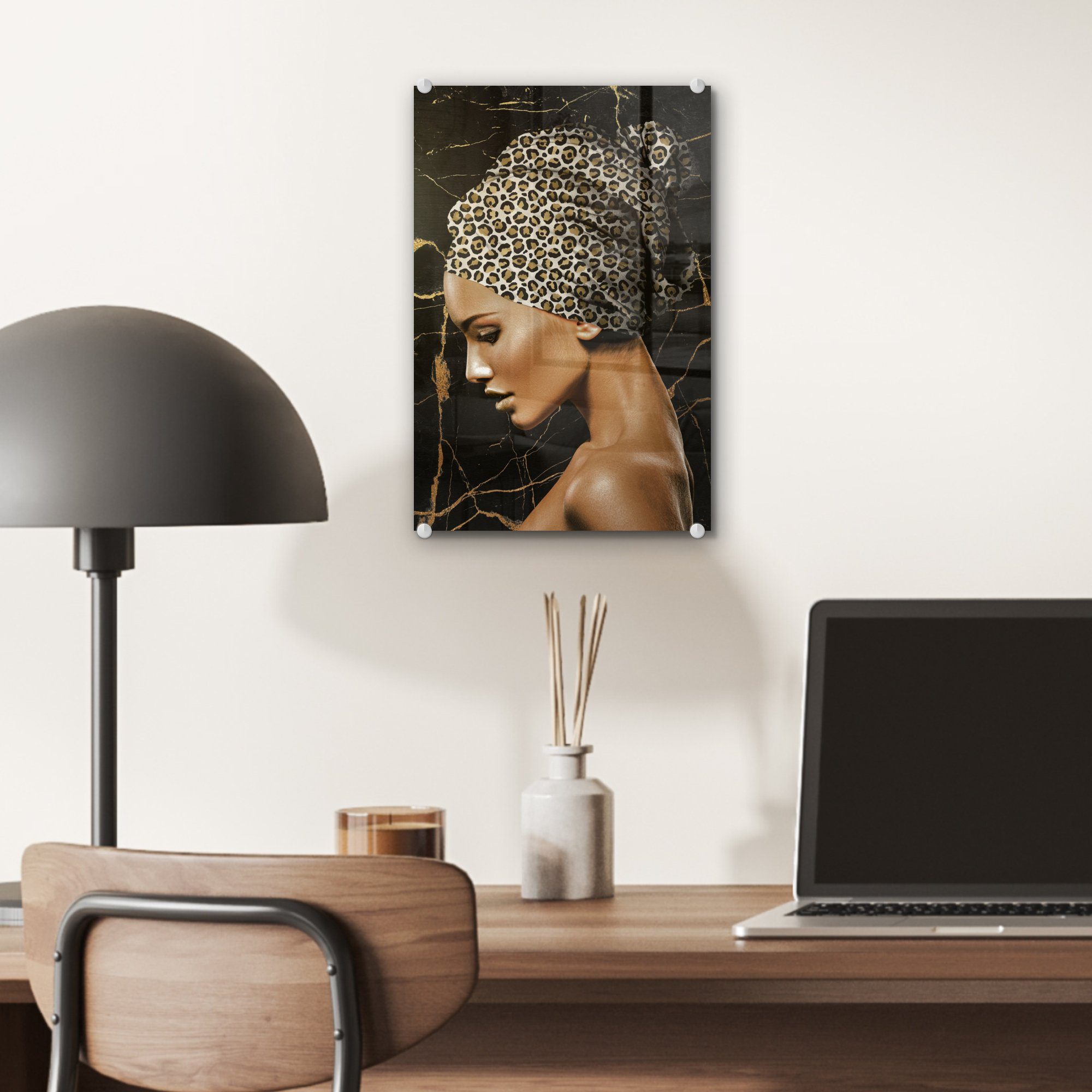MuchoWow Acrylglasbild - - auf Bilder auf Glas St), (1 Abstrakt, - Glas Kopftuch Glasbilder Frau Wanddekoration Foto - - Wandbild