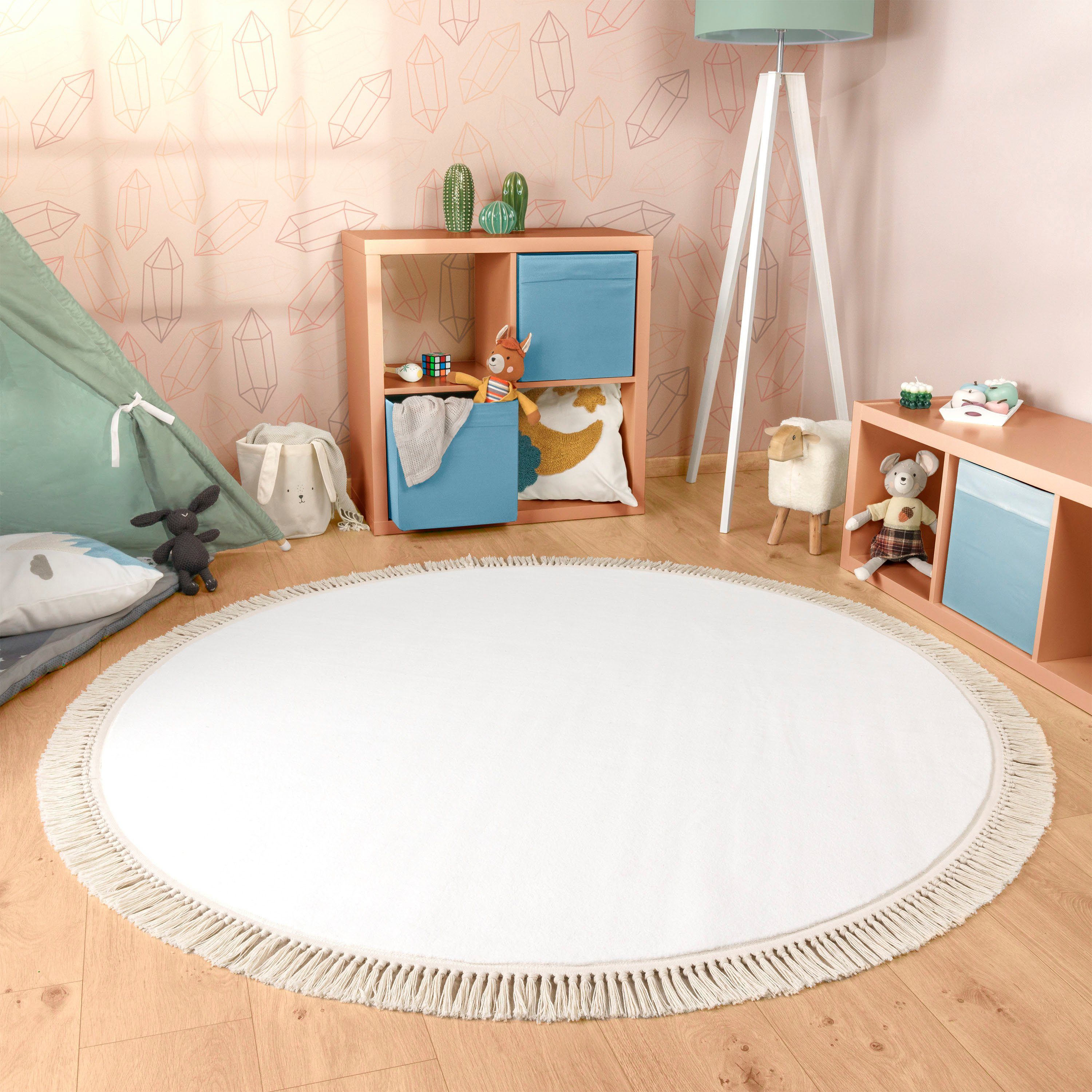 Paco Home Teppich Swindon 485, rund, Höhe: 12 mm, Uni Farben, sehr weicher günstig online kaufen