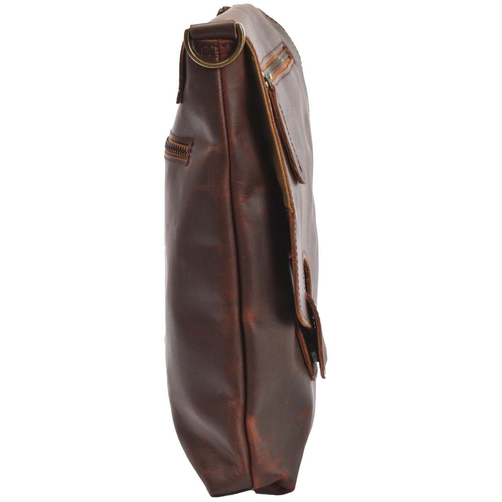 LECONI Umhängetasche Ledertasche Schultertasche Damen Handtasche echt Leder LE3027, Überschlag + Reißverschluss – viele Fächer – 29 × 29 × 6 cm