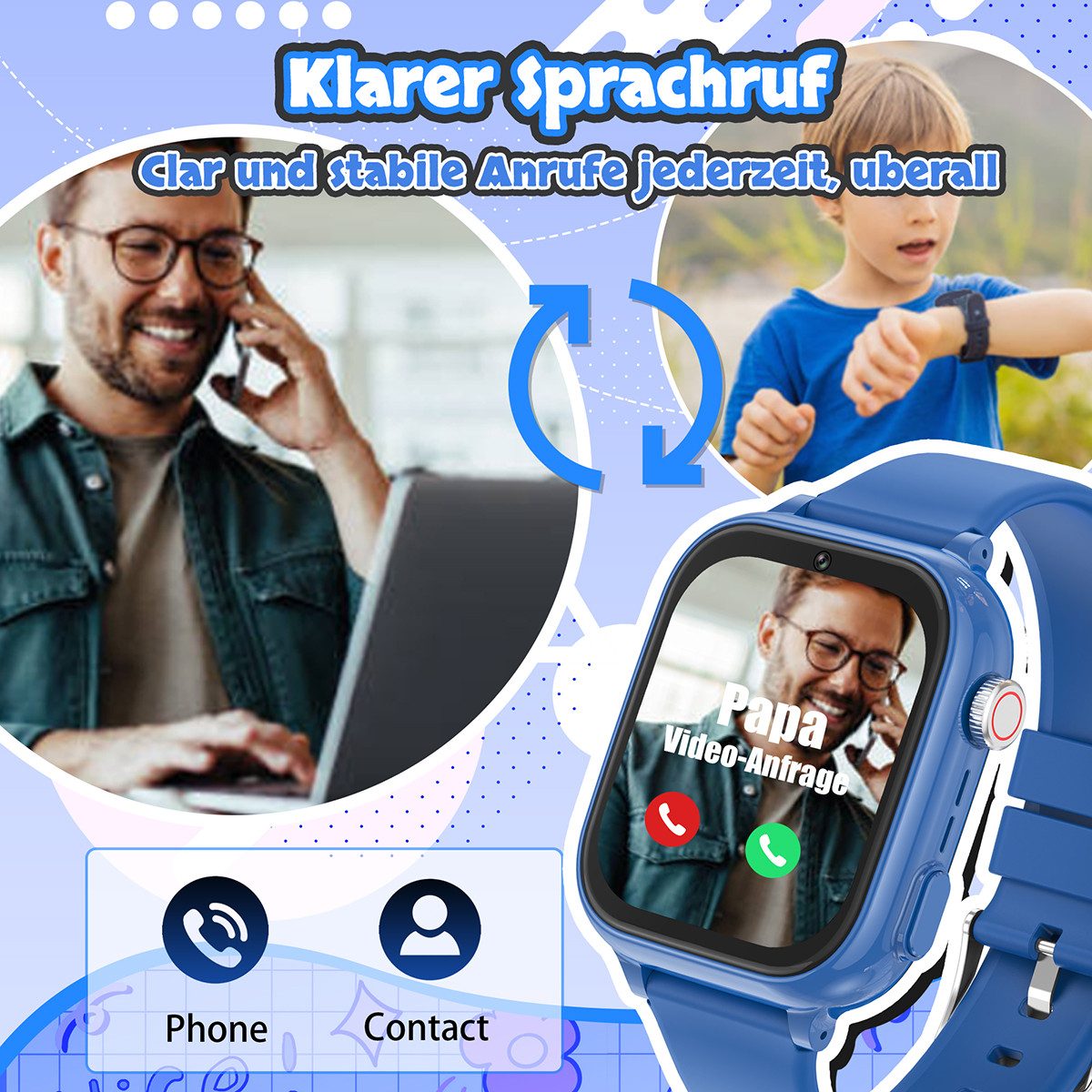 Vashoy Kinderuhr T59/T53 Smartwatch Kinder mit GPS,Kindgerecht sicher Smartwatch (5 cm/1.83 Zoll, RTOS/4G (LTE) 4G Telefonfunktionen Smartwatch, 6-tlg., Mit App – Bild 2 von 5