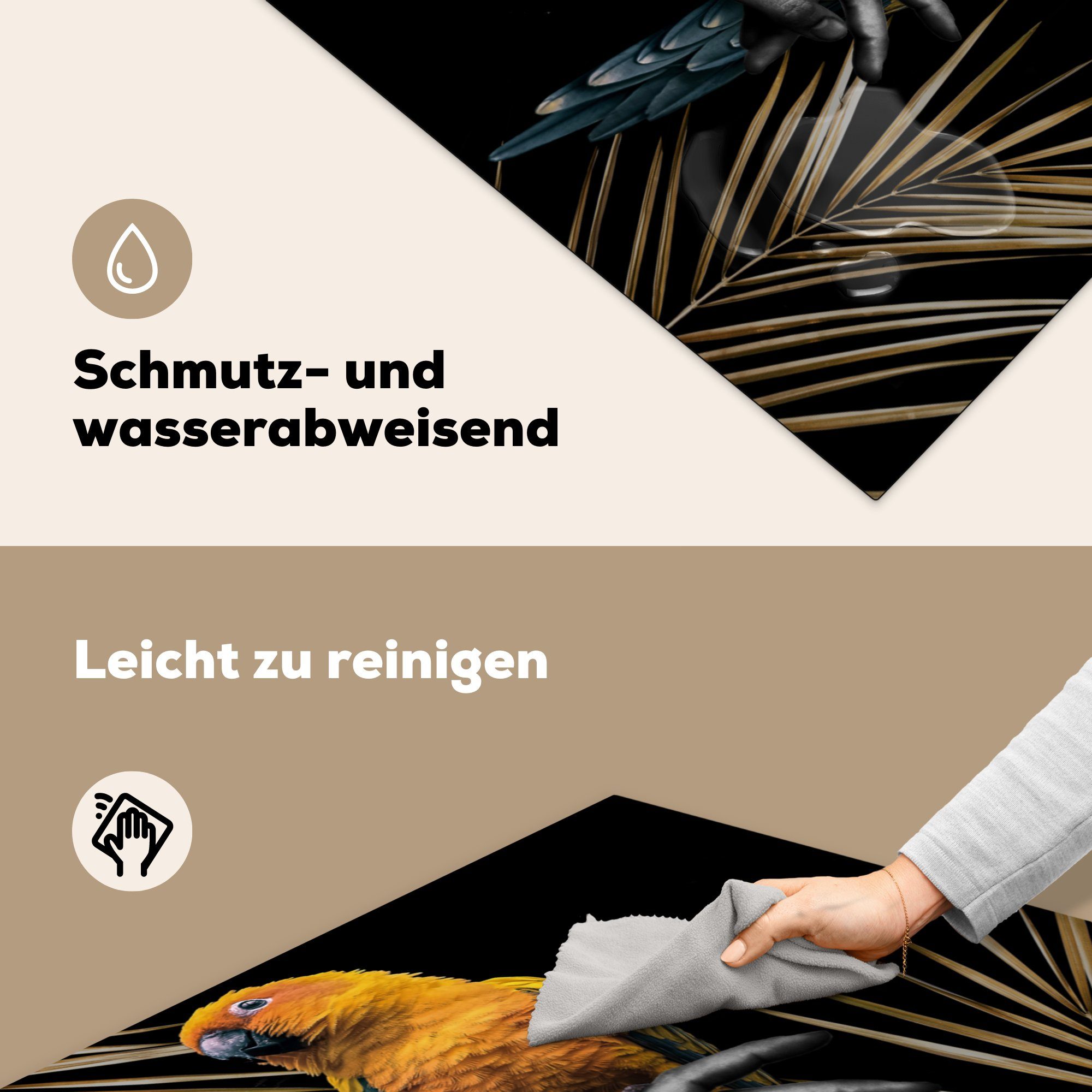 MuchoWow Papagei Arbeitsplatte Hand Herdblende-/Abdeckplatte Farn, - 78x78 cm, - Ceranfeldabdeckung, tlg), - Vogel (1 küche Vinyl, für