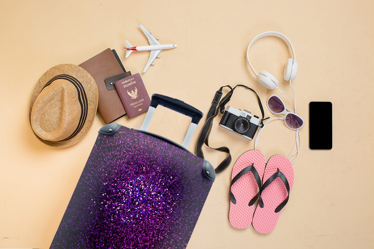 MuchoWow Handgepäckkoffer Reisekoffer Trolley, rollen, Minimal Reisetasche für Farbexplosion, einer Rollen, Ferien, Handgepäck lila mit 4 Art
