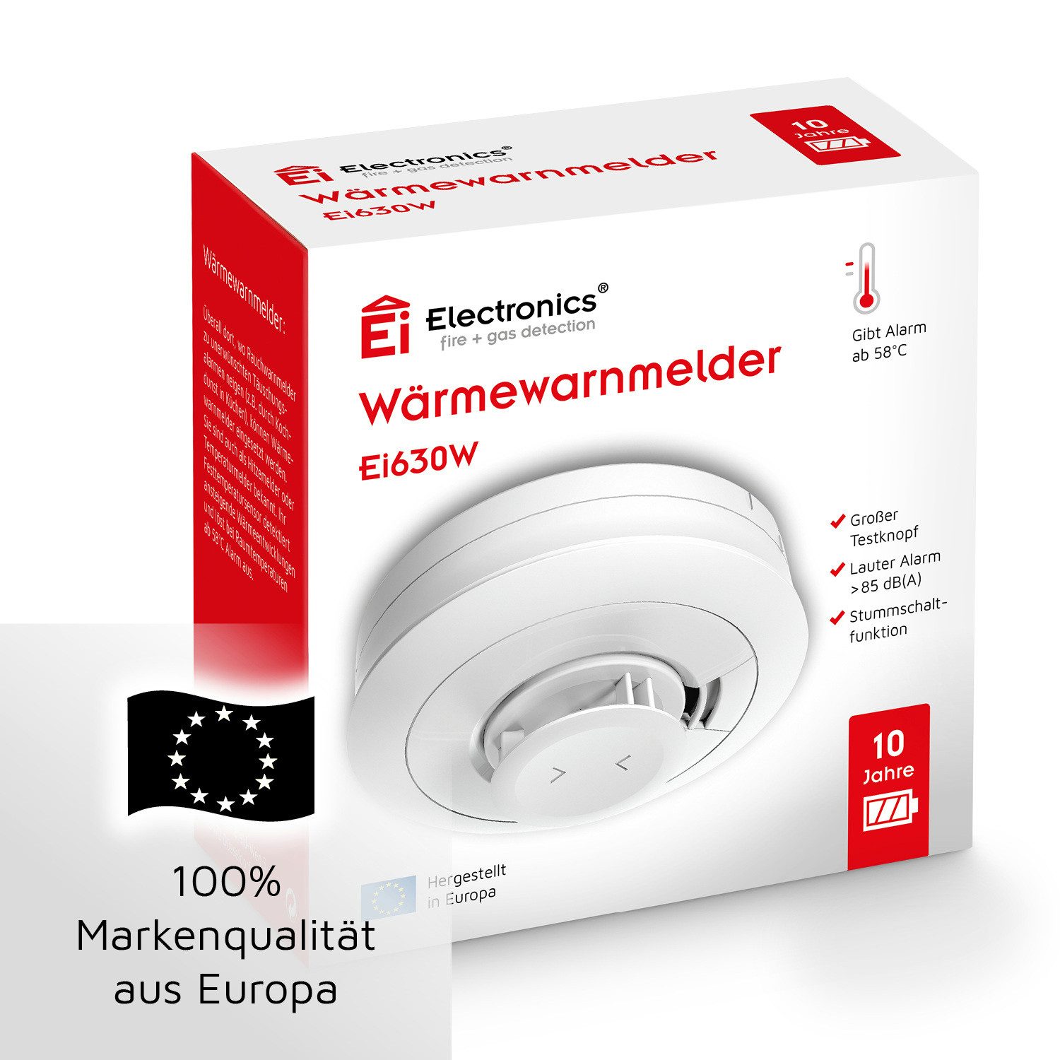 Ei Electronics Wärmewarnmelder Ei630W optional funkvernetzbar Rauch- und Hitzewarnmelder (mit 10-Jahres-Batterie, optional funkvernetzbar)